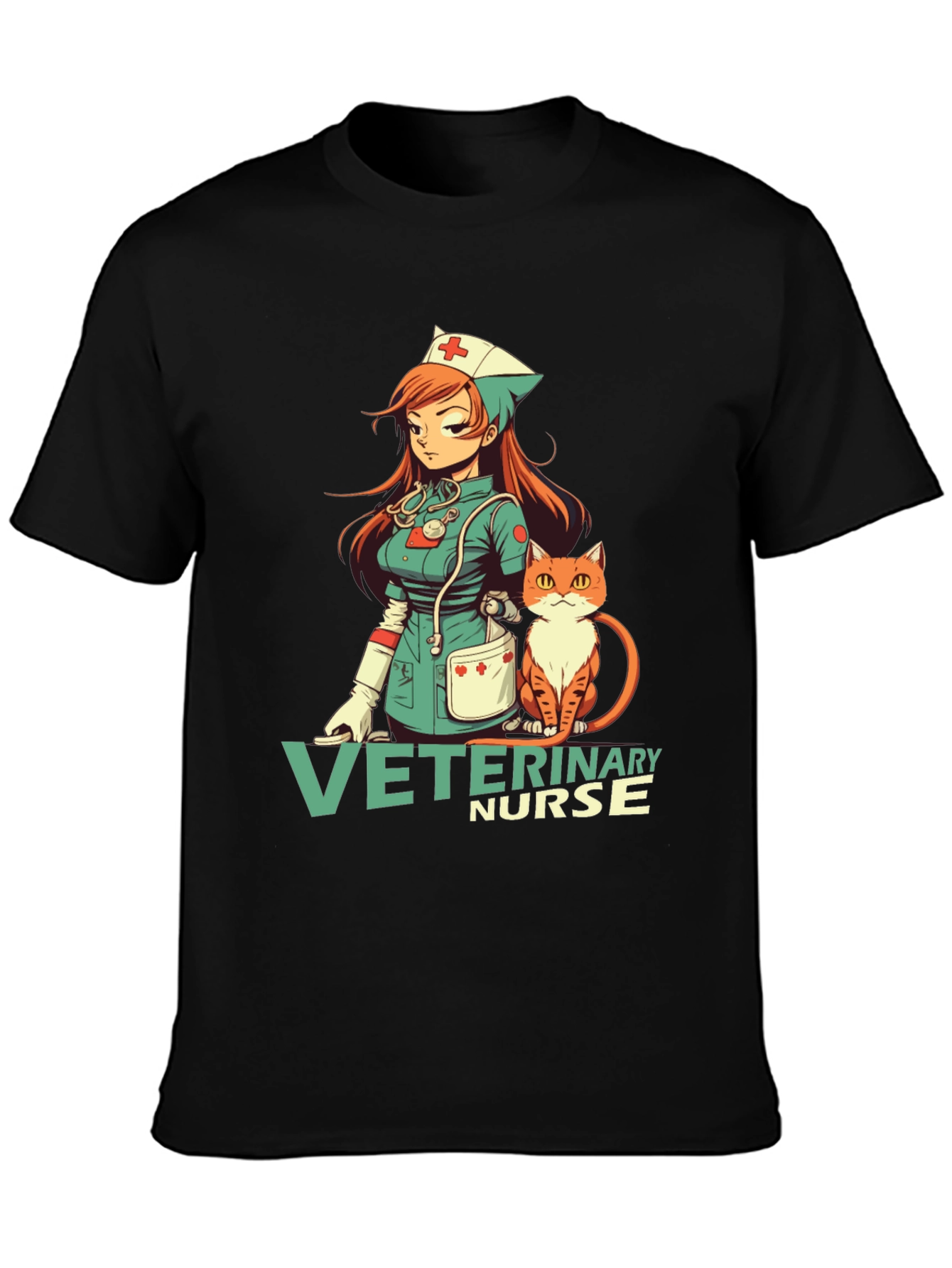 Camiseta Negra con Diseño Veterinario Anime