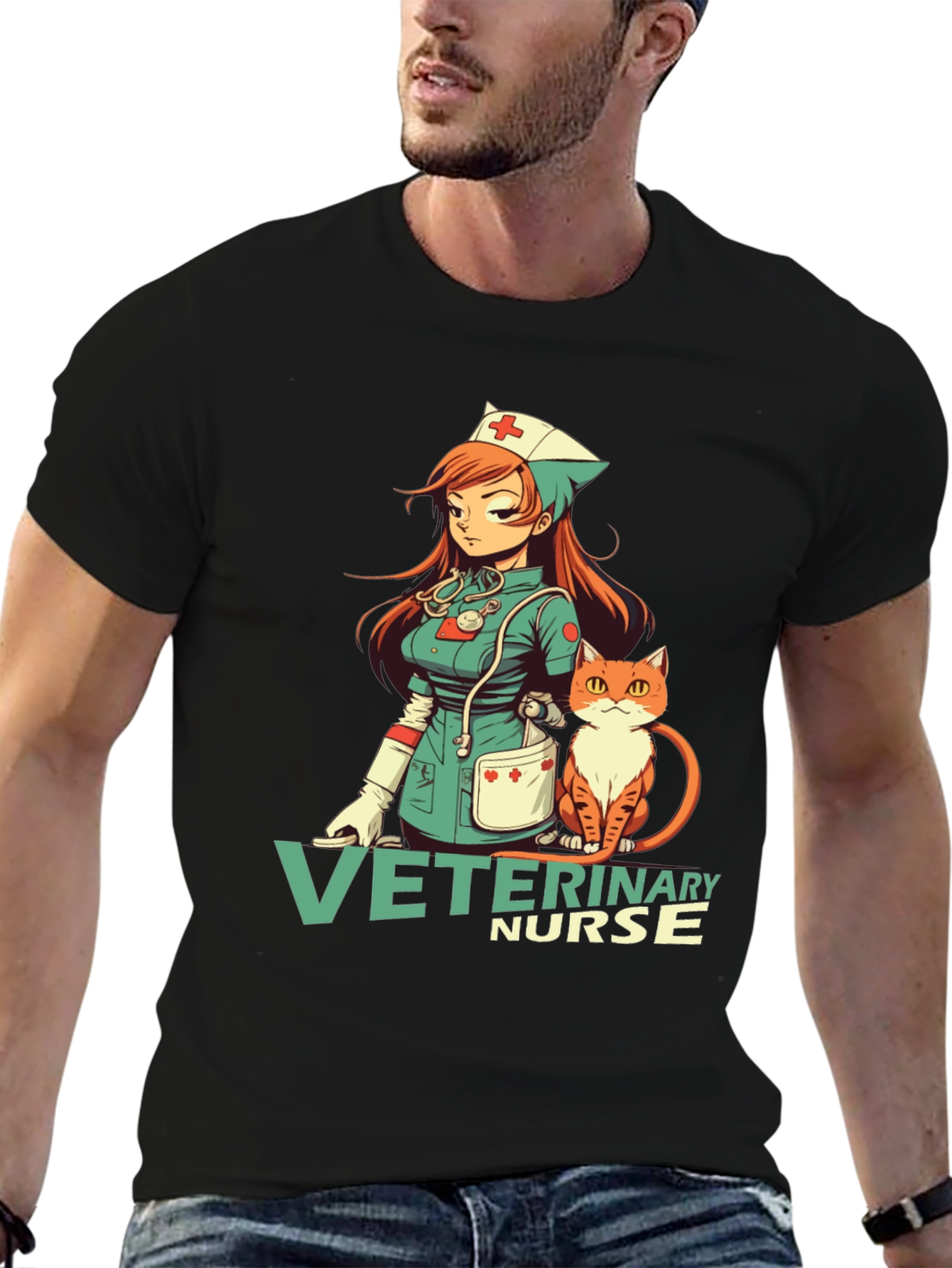 Camiseta Negra con Diseño Veterinario Anime