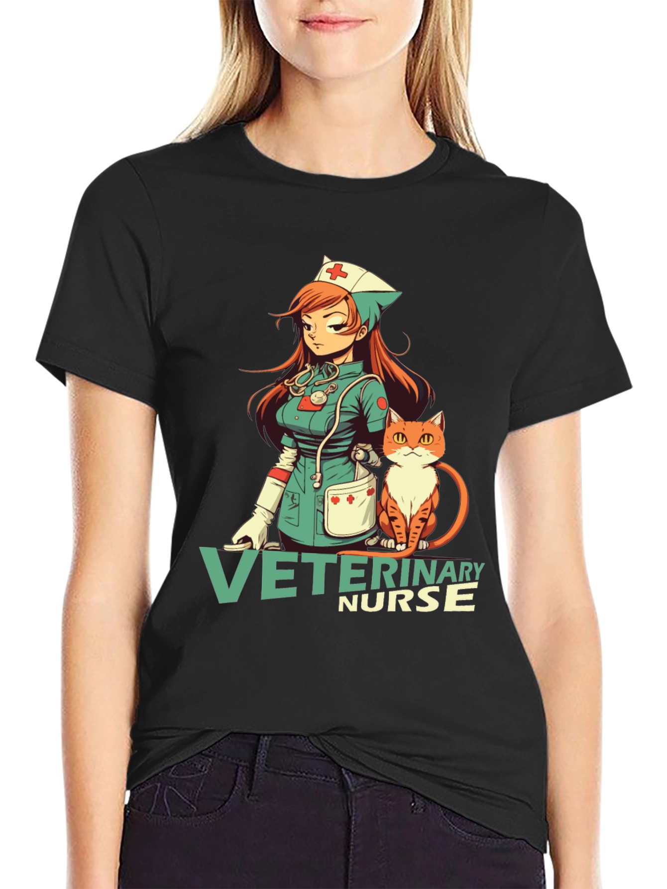 Camiseta Negra con Diseño Veterinario Anime