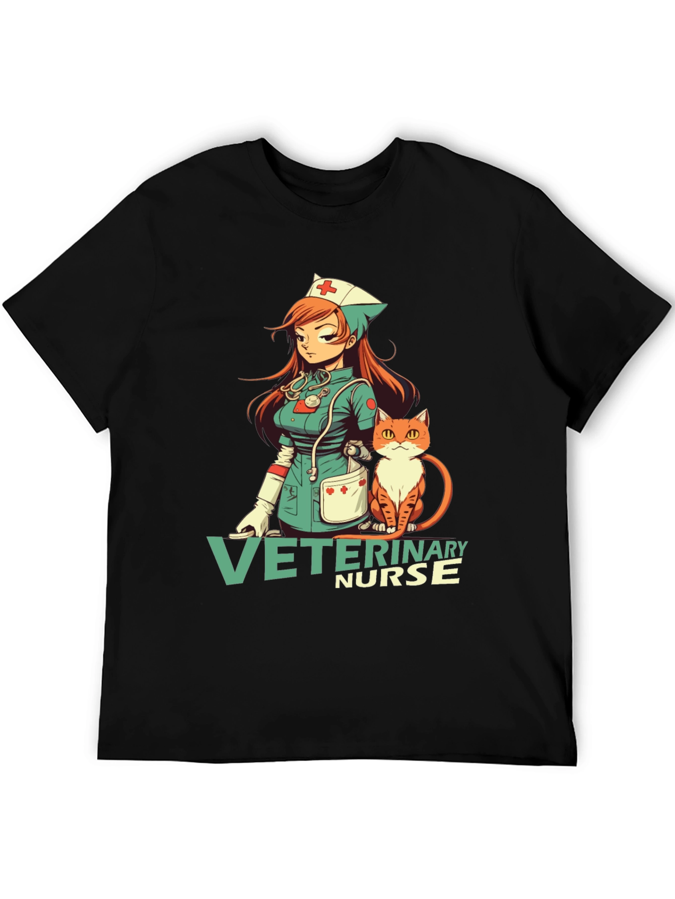 Camiseta Negra con Diseño Veterinario Anime