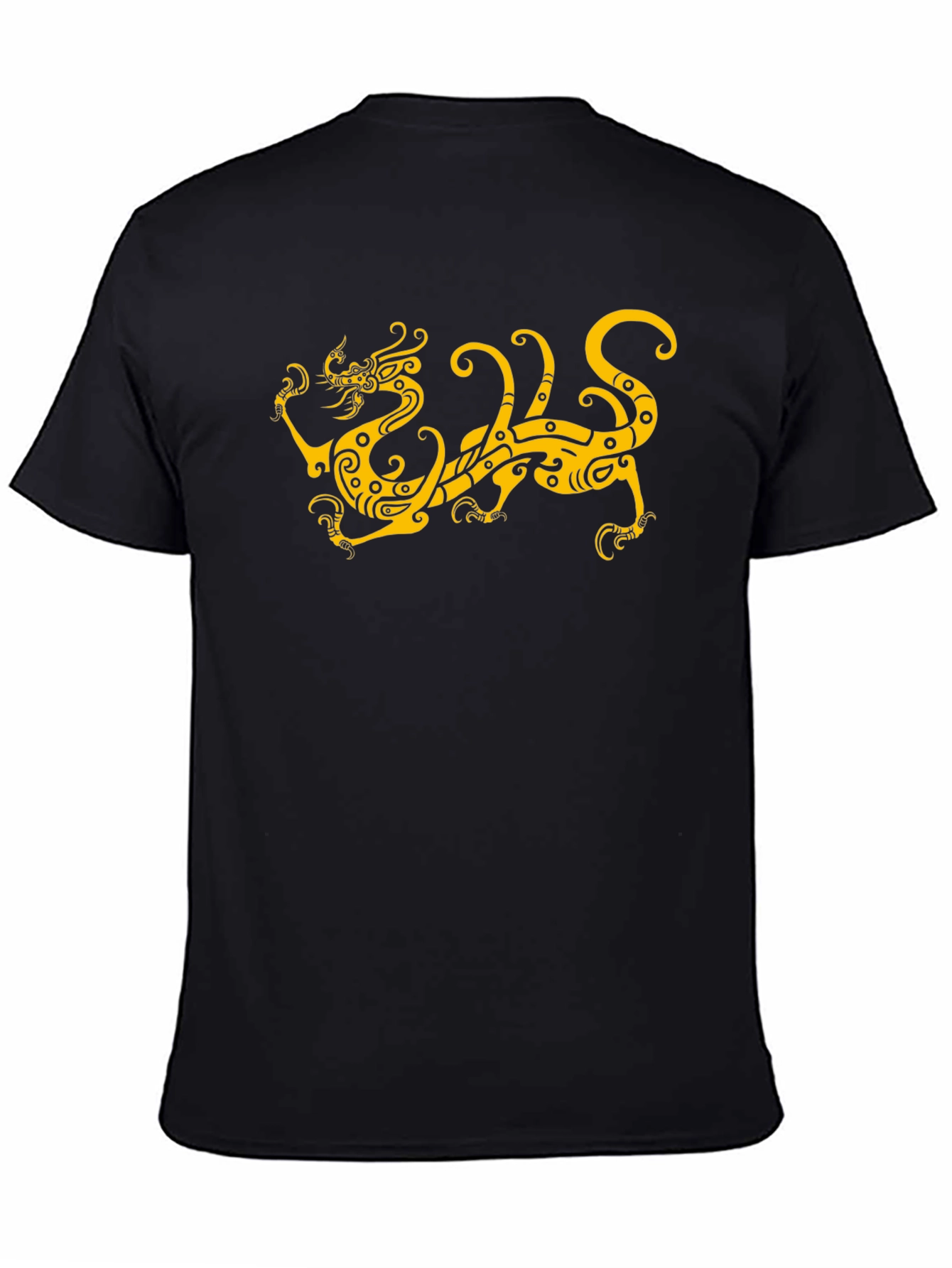 Camiseta Negra Dragón Dorado Estilizado