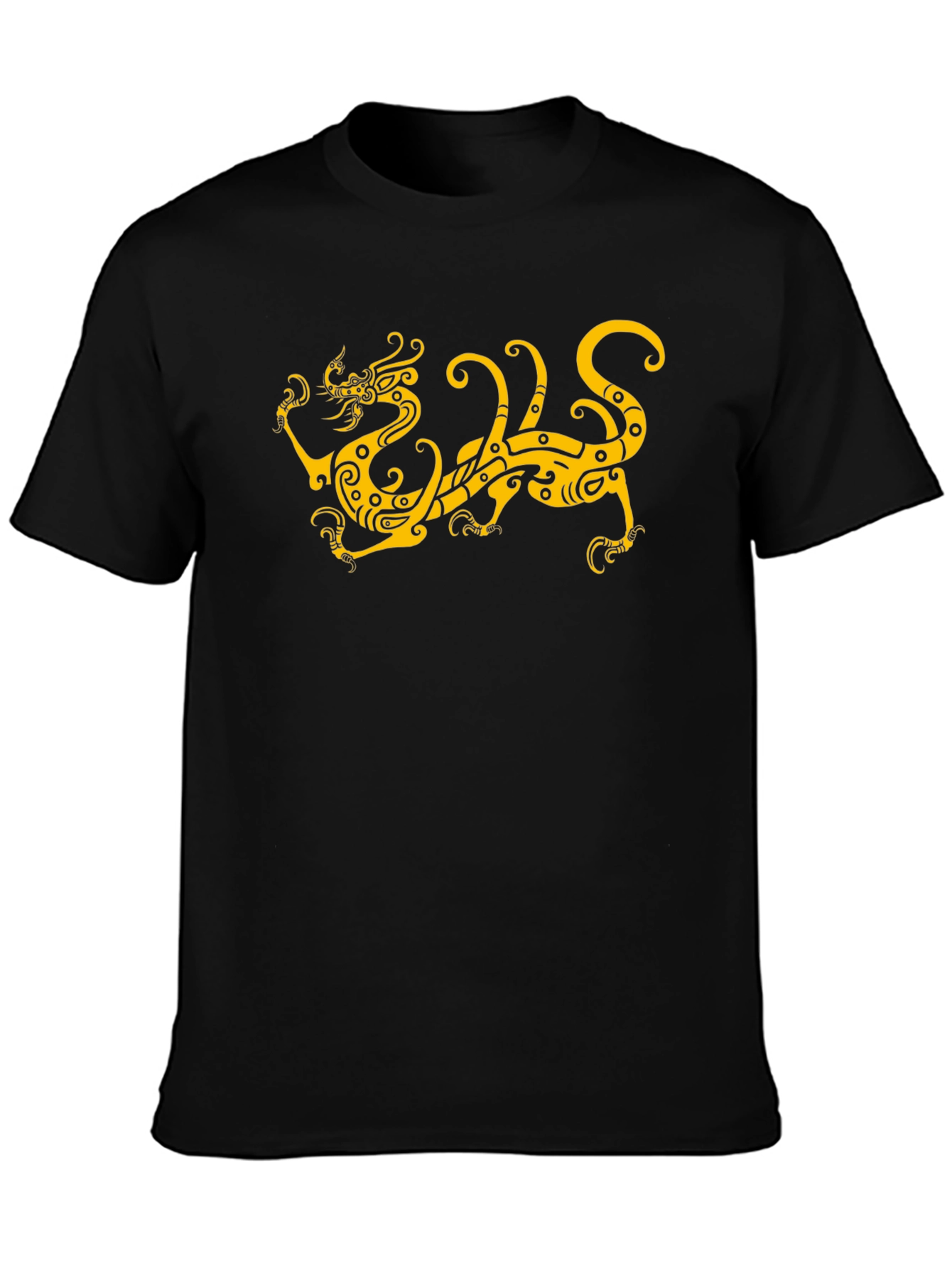 Camiseta Negra Dragón Dorado Estilizado