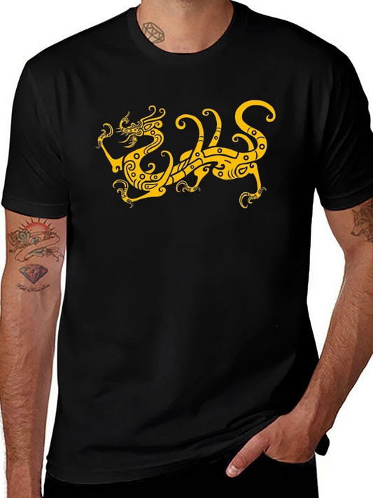 Camiseta Negra Dragón Dorado Estilizado