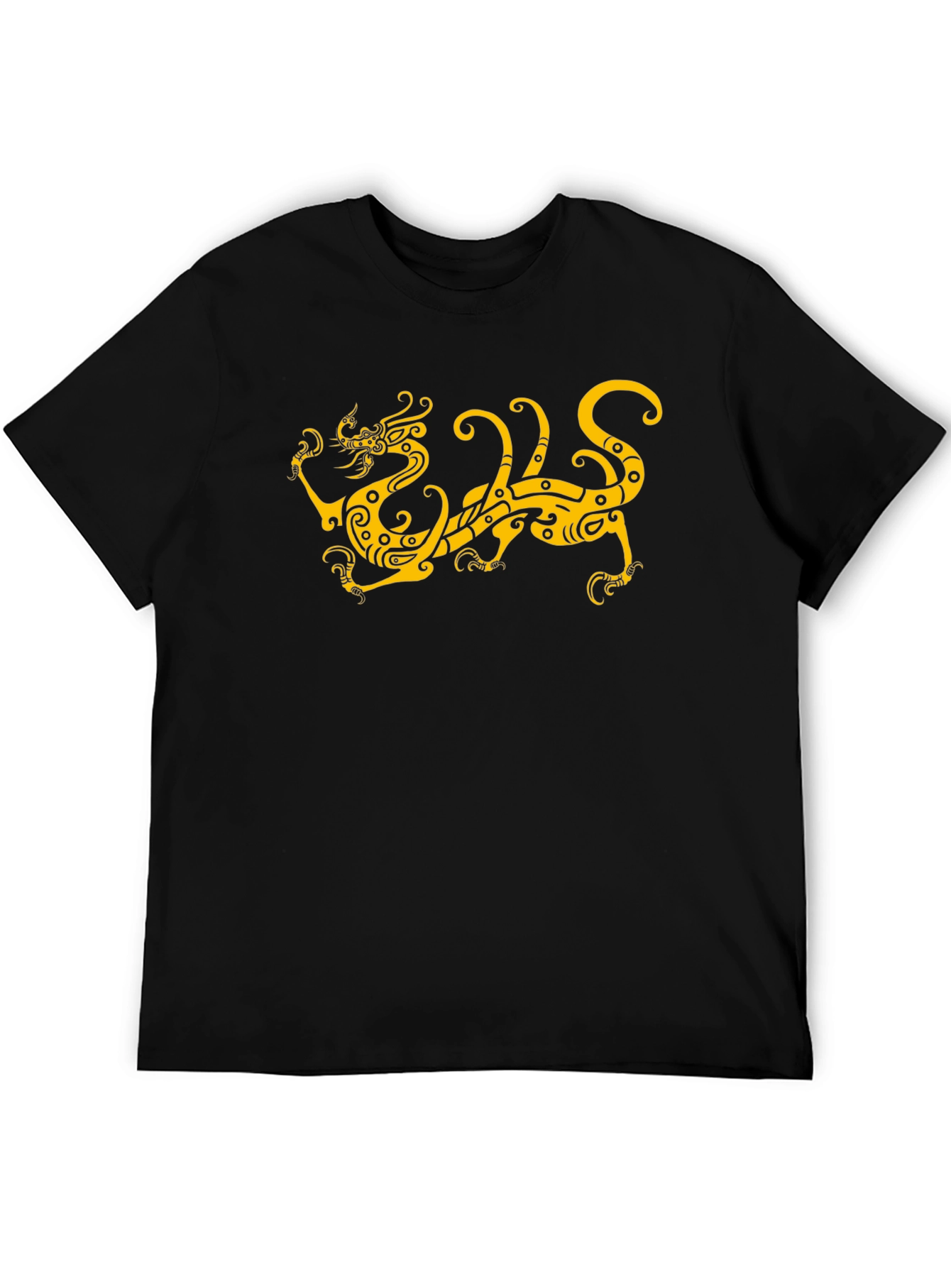 Camiseta Negra Dragón Dorado Estilizado