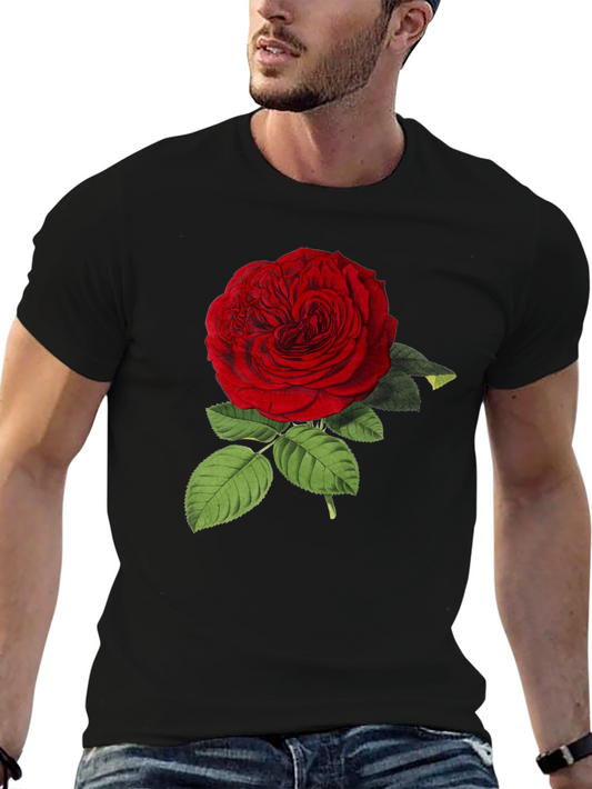 Camiseta Negra con Diseño de Rosa Roja Vintage