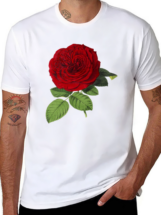 Camiseta Negra con Diseño de Rosa Roja Vintage