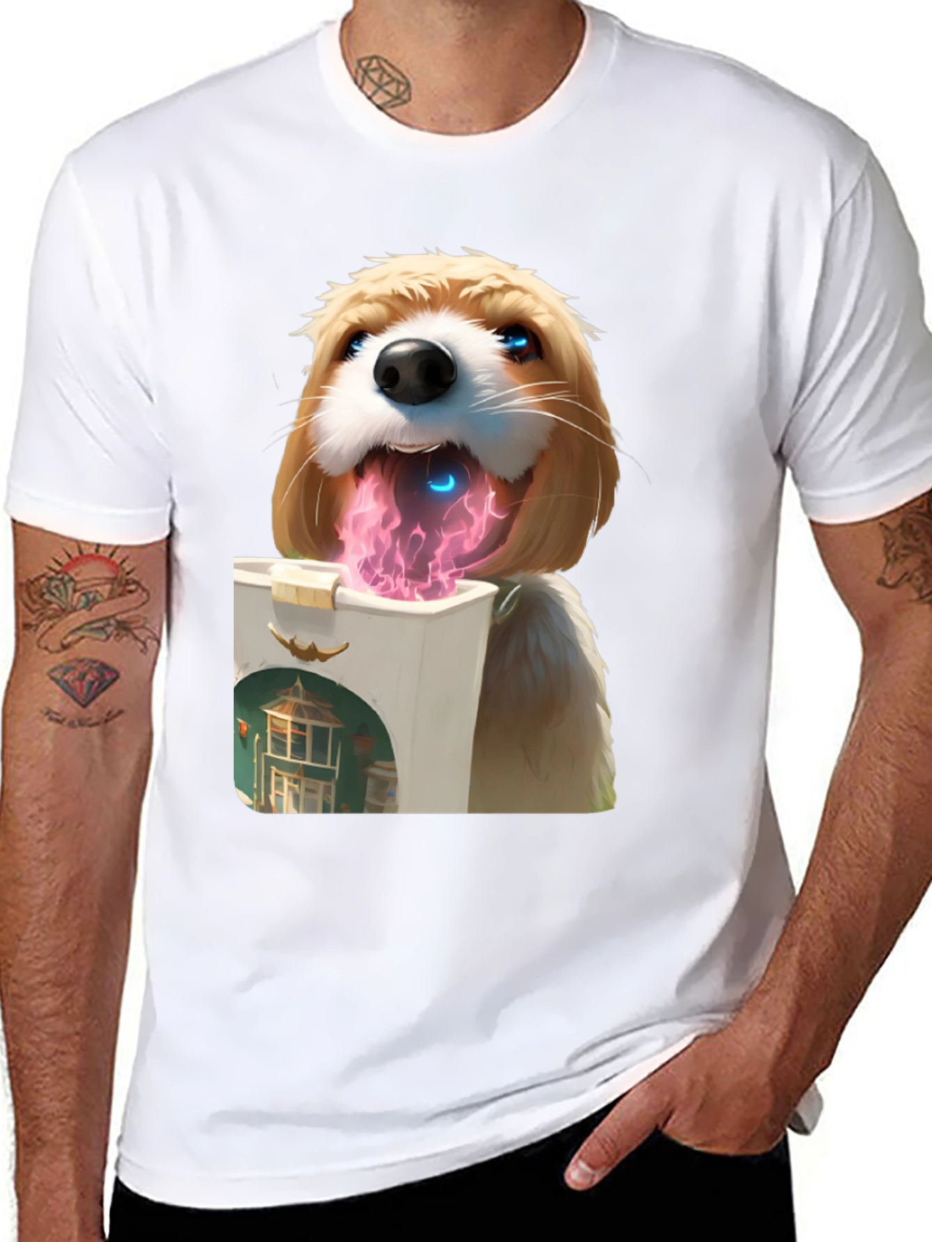 Camiseta Negra con Diseño de Perro Digital