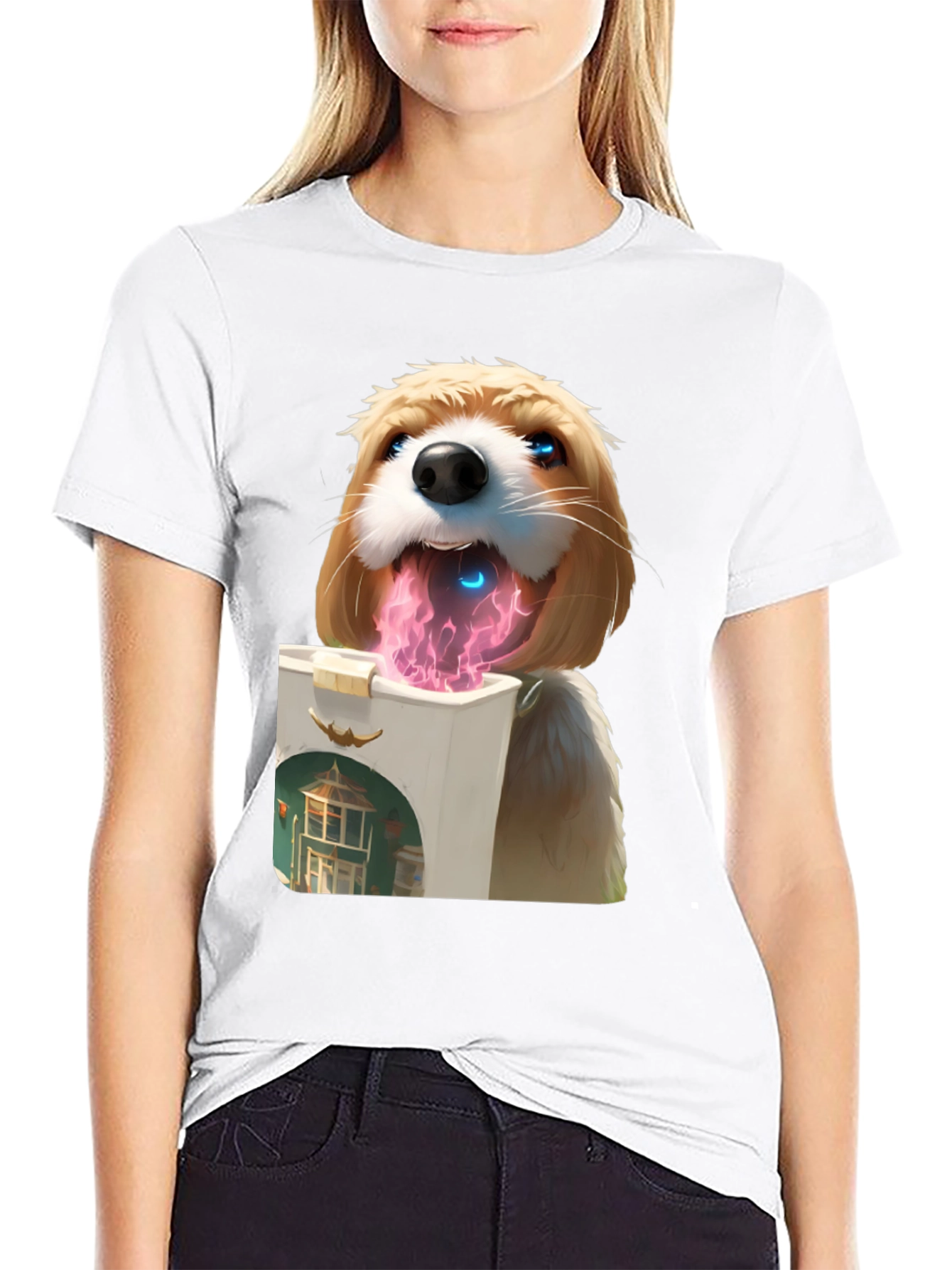 Camiseta Negra con Diseño de Perro Digital