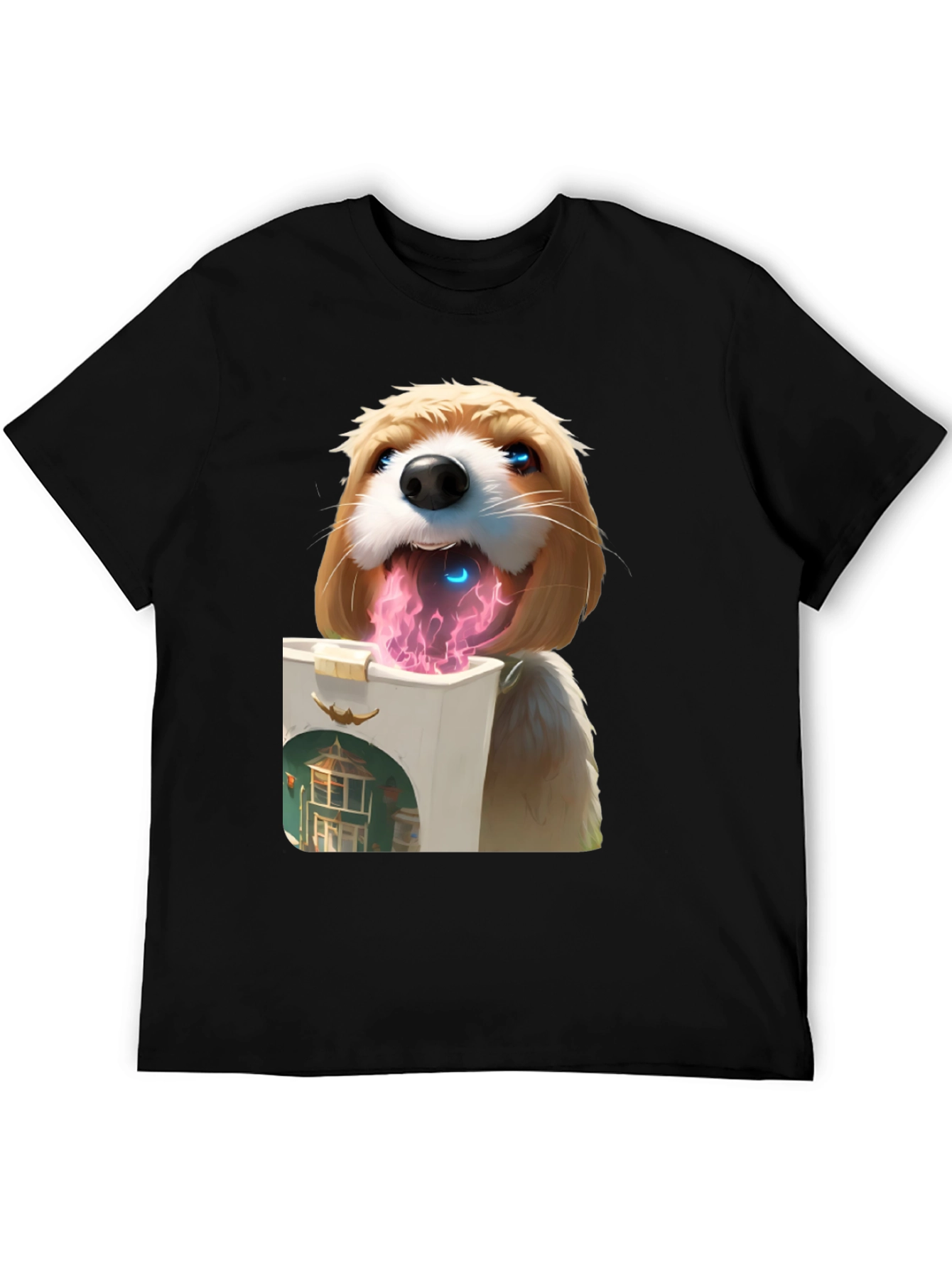 Camiseta Negra con Diseño de Perro Digital