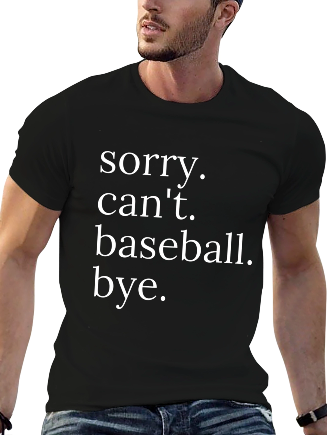 Camiseta Negra con Estampa: Sorry Cant. Baseball. Bye.