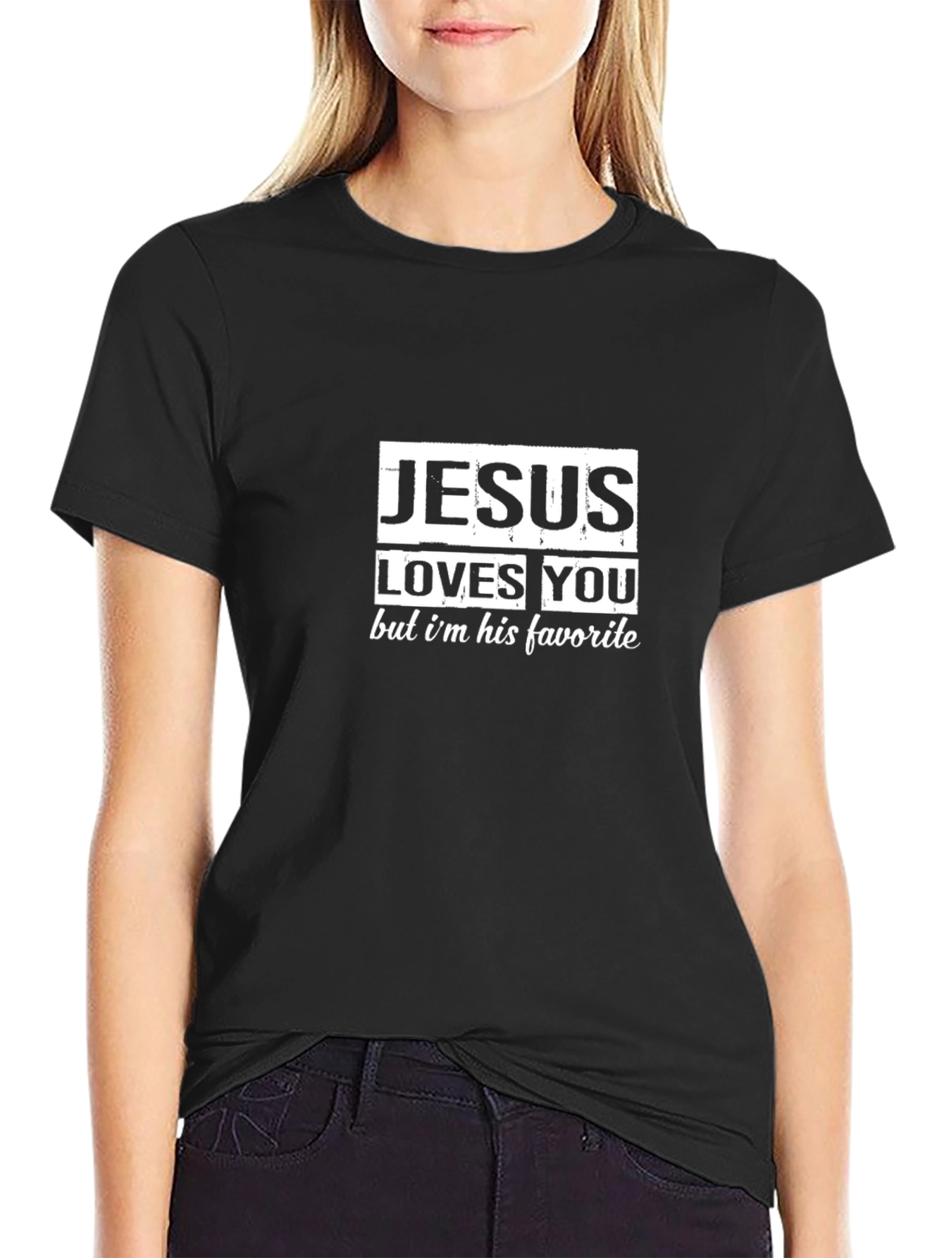Camiseta Negra con Diseño Gracioso de Jesús