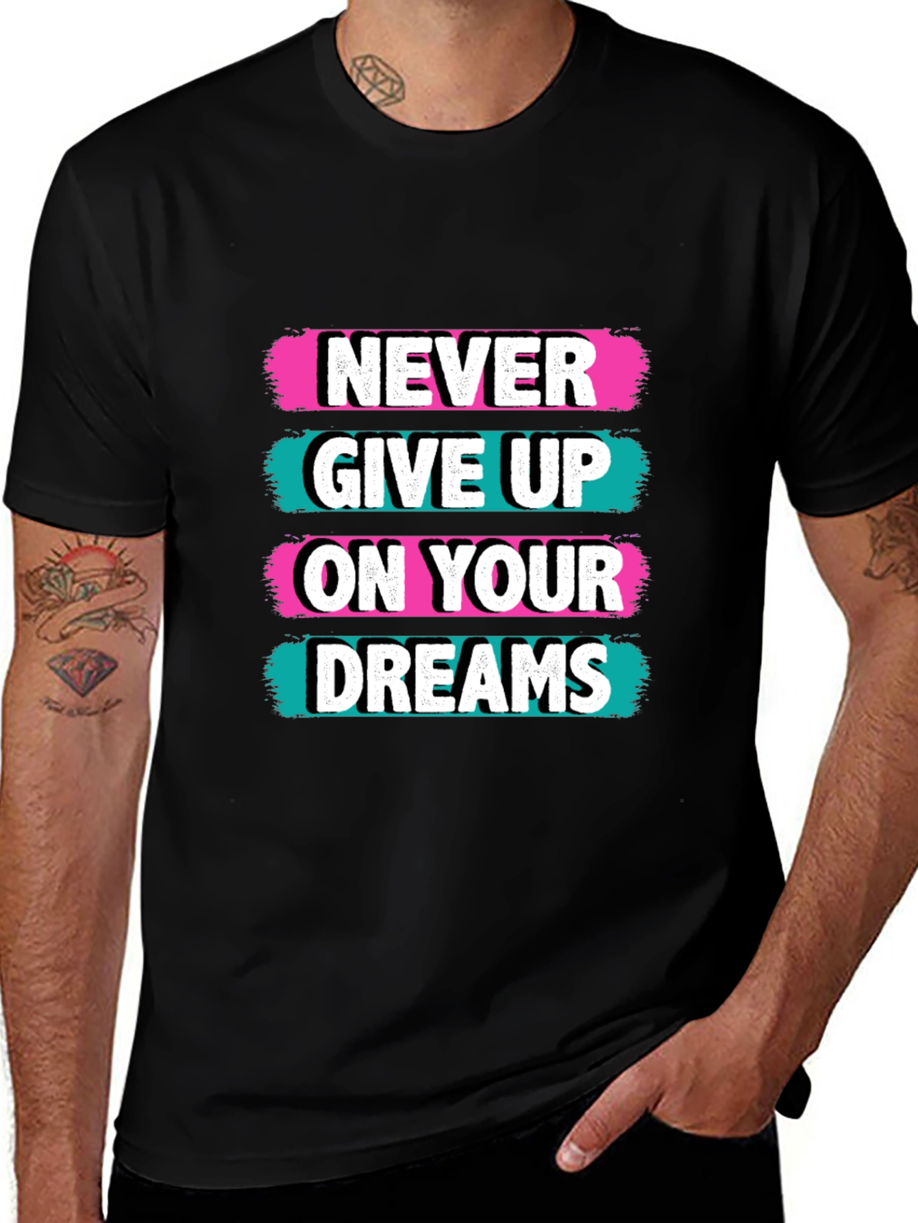 Camiseta Negra con Diseño Motivacional Never Give Up