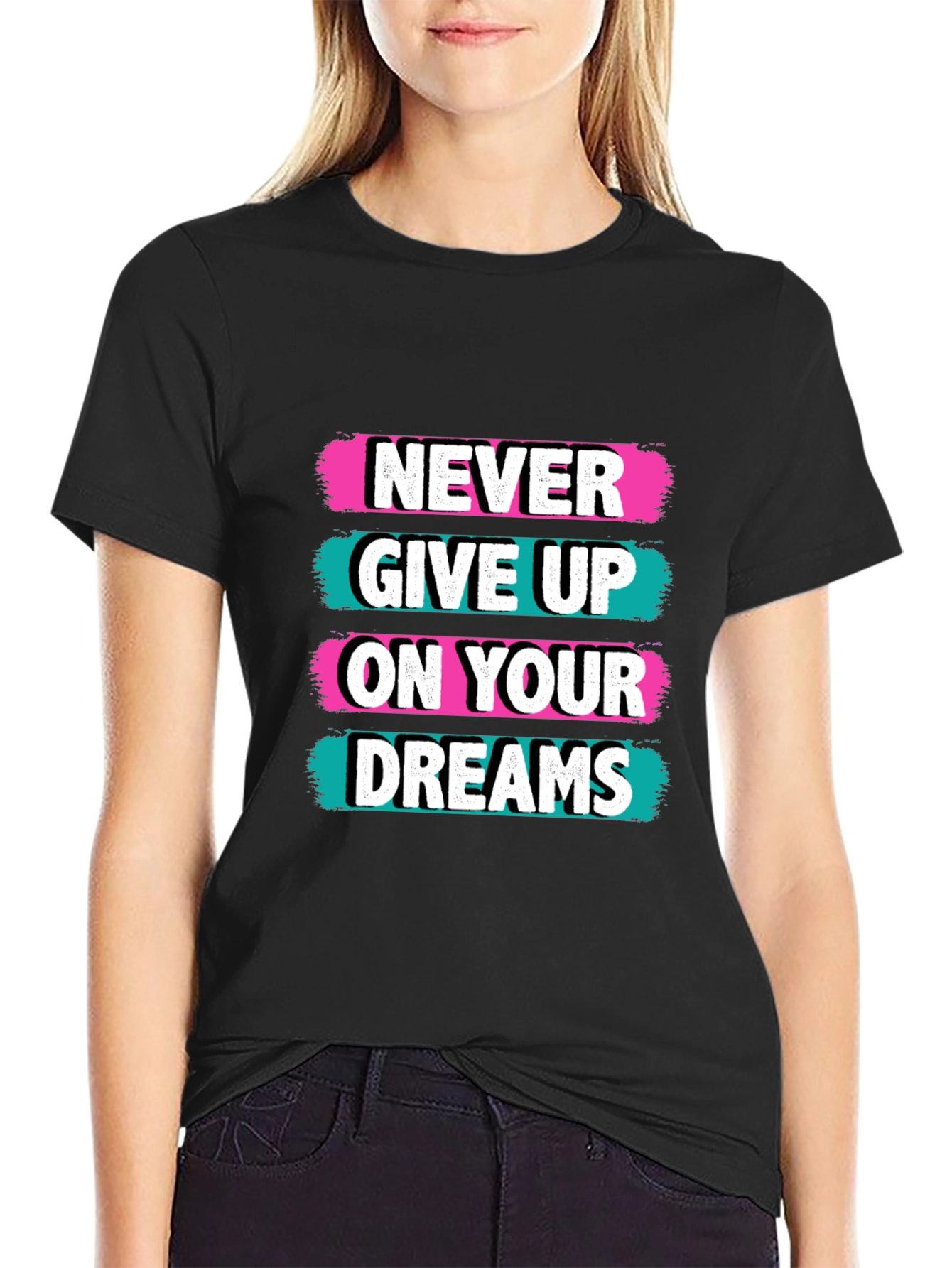 Camiseta Negra con Diseño Motivacional Never Give Up