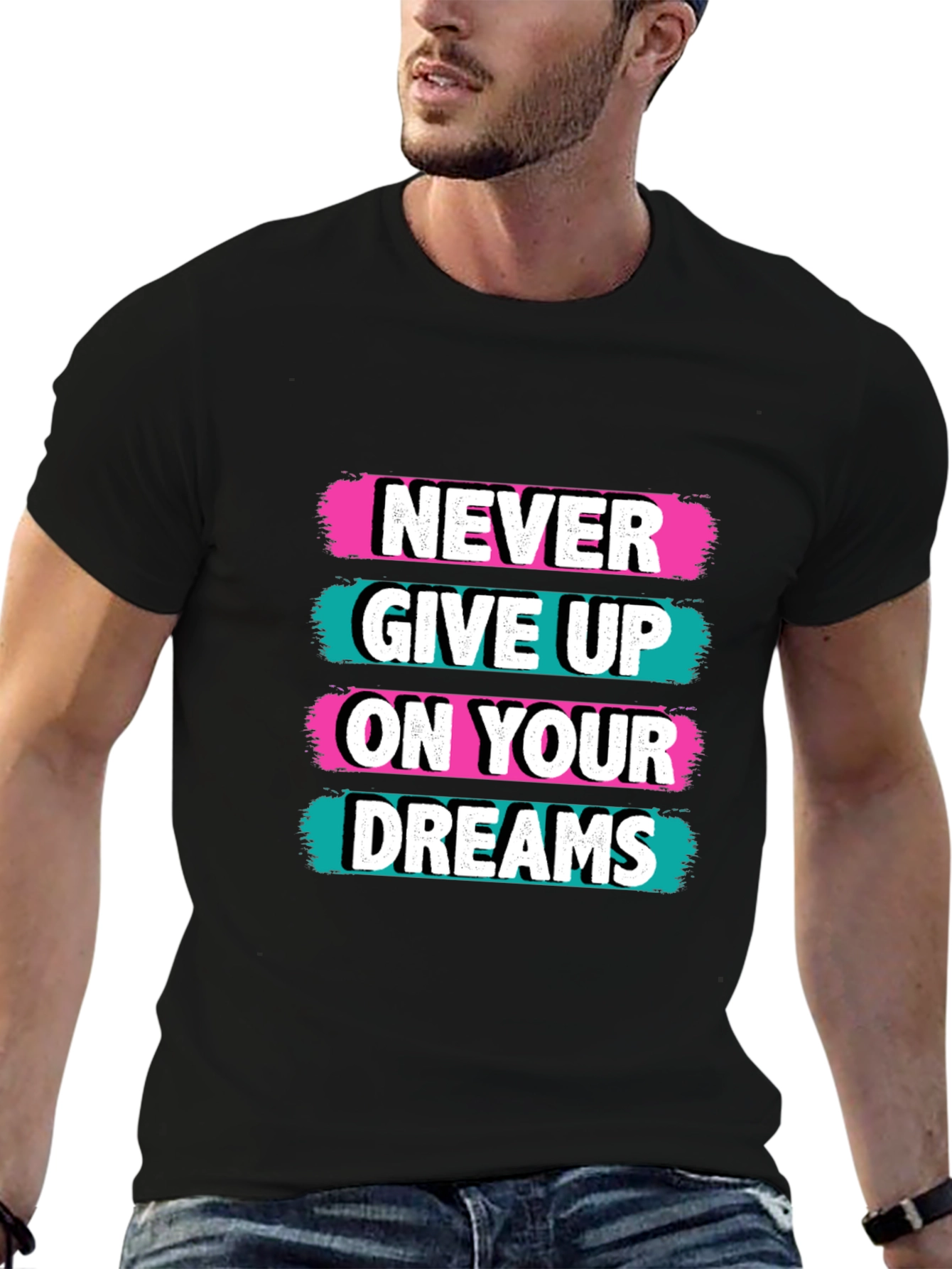 Camiseta Negra con Diseño Motivacional Never Give Up