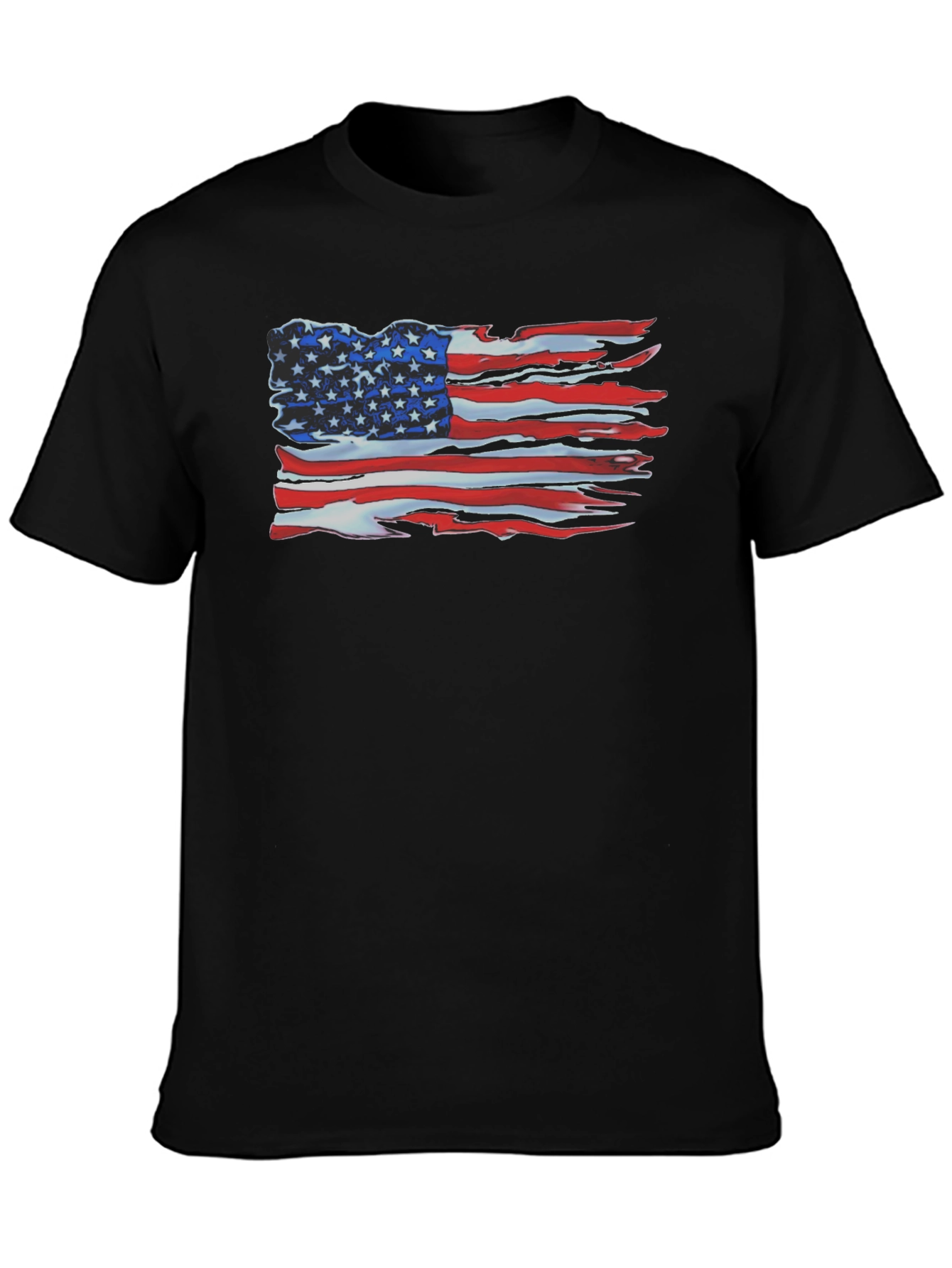 Camiseta Negra con Bandera Americana Desgastada