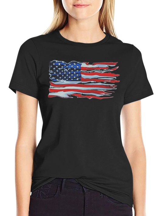 Camiseta Negra con Bandera Americana Desgastada