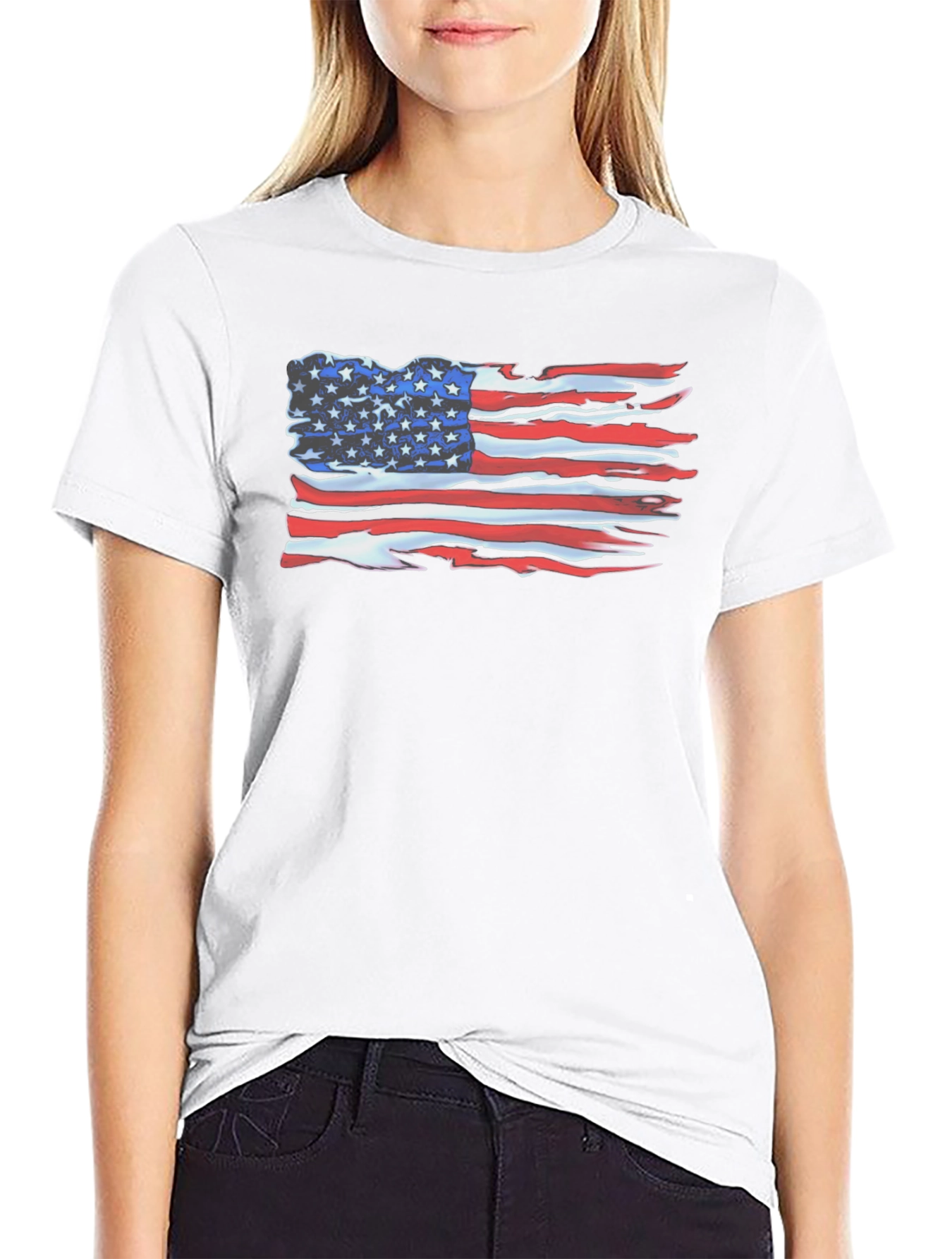 Camiseta Negra con Bandera Americana Desgastada