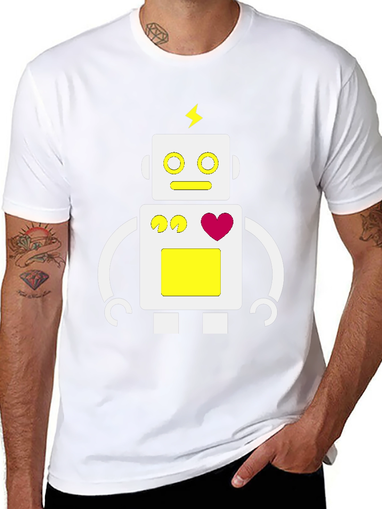 Camiseta Negra con Diseño de Robot Divertido