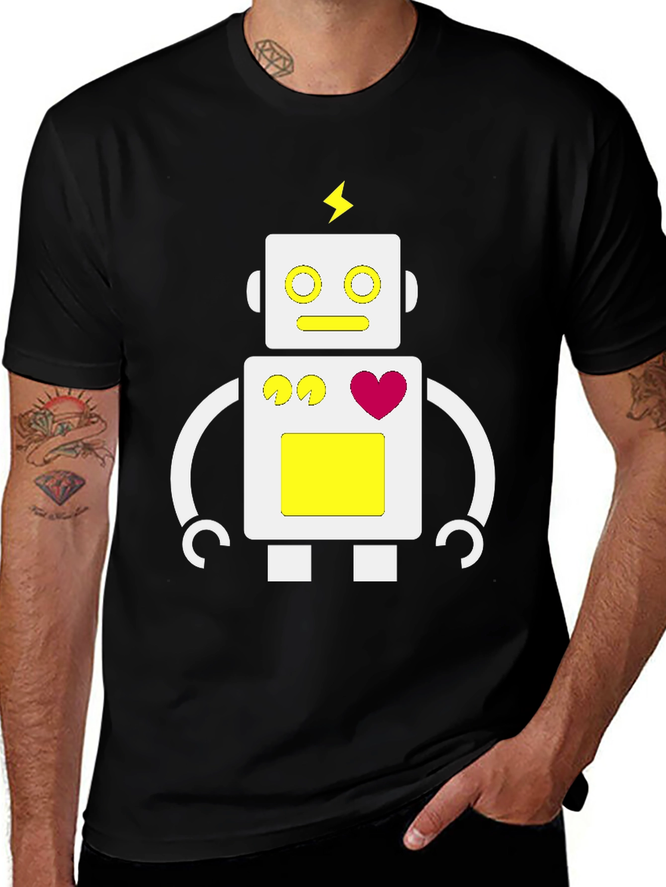 Camiseta Negra con Diseño de Robot Divertido