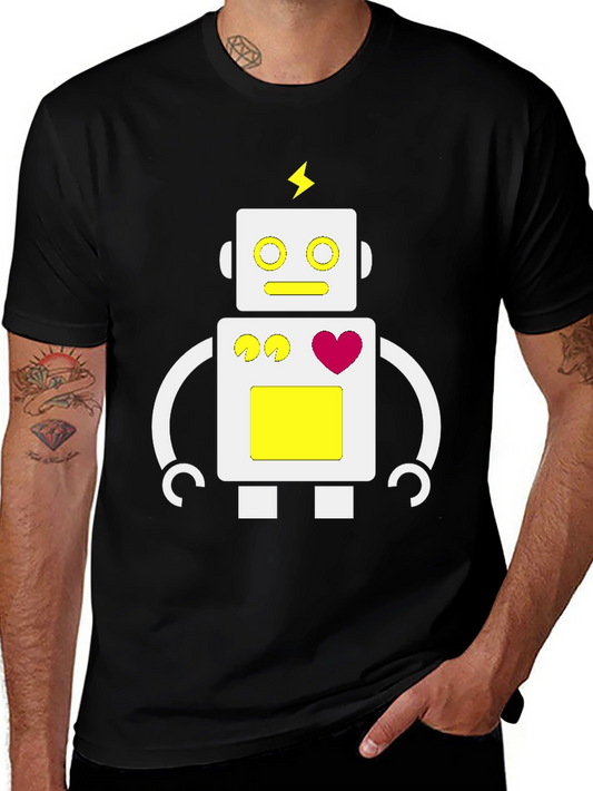 Camiseta Negra con Diseño de Robot Divertido