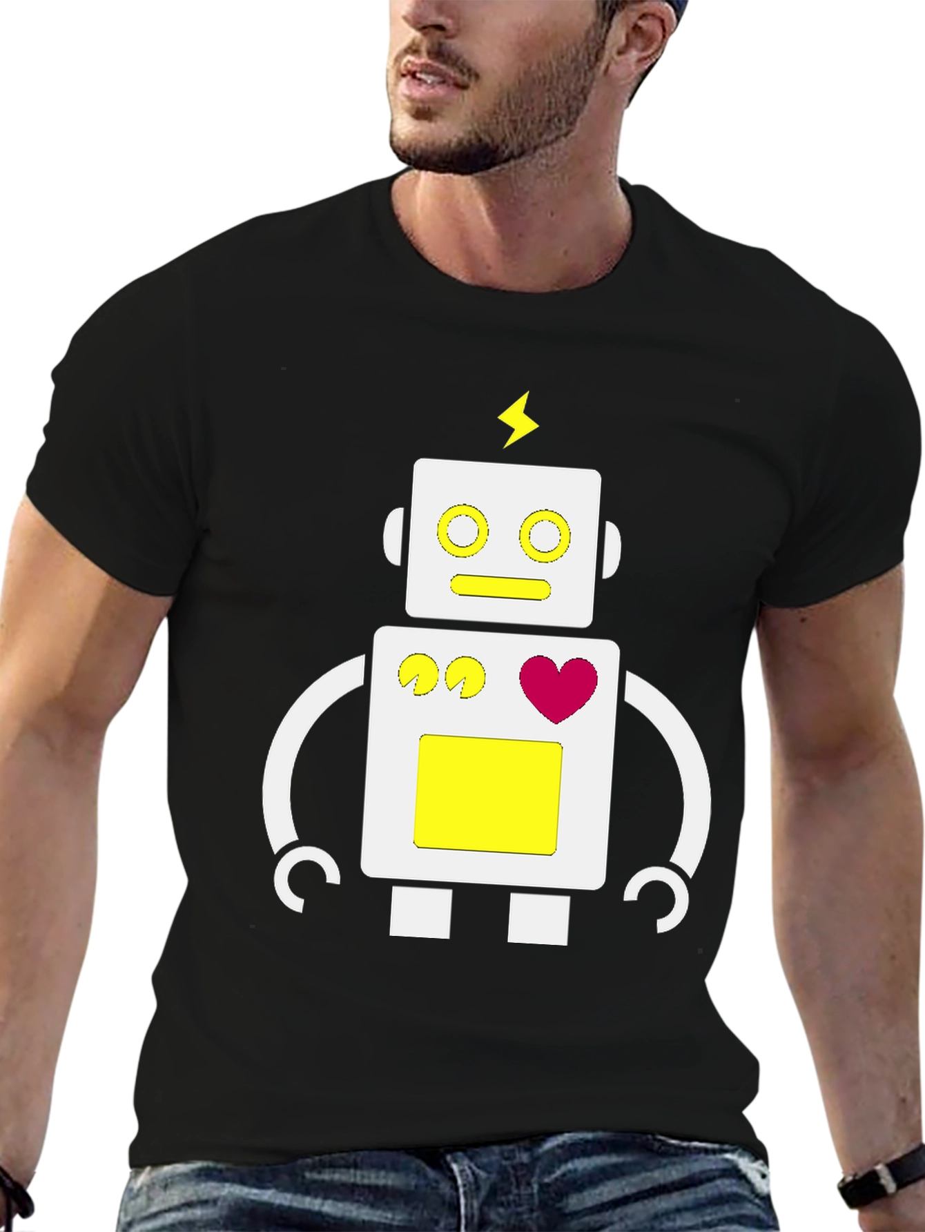 Camiseta Negra con Diseño de Robot Divertido