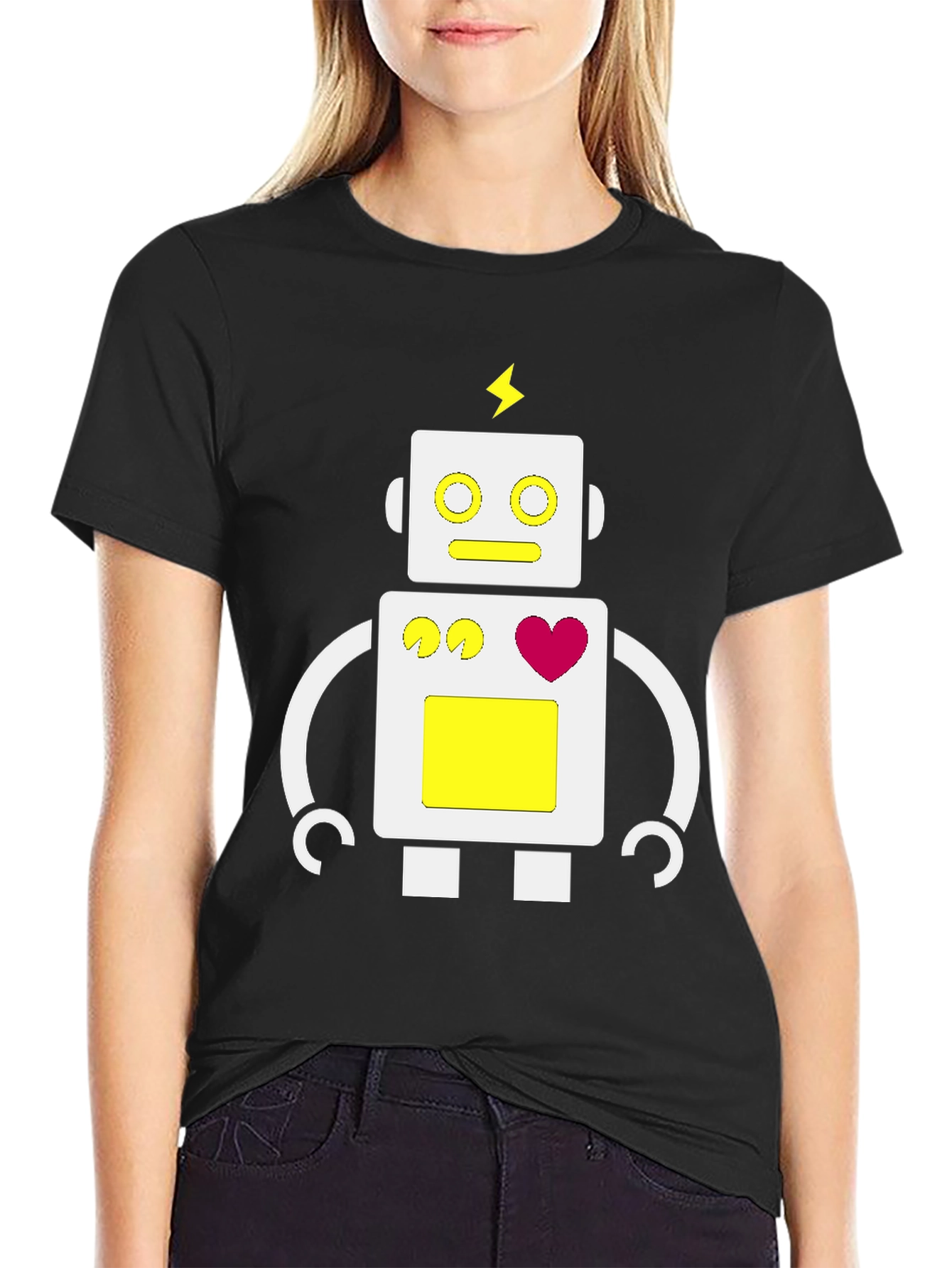 Camiseta Negra con Diseño de Robot Divertido