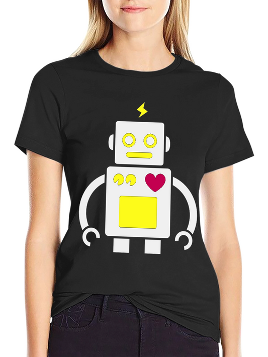 Camiseta Negra con Diseño de Robot Divertido