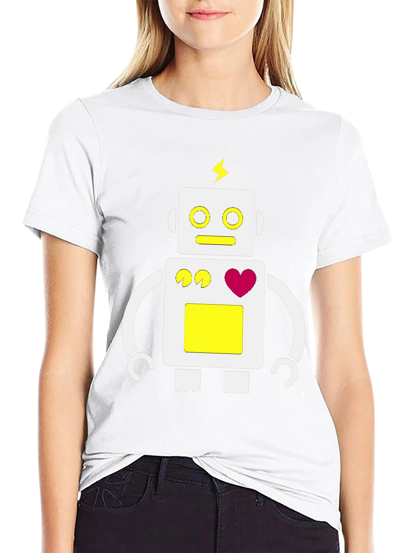 Camiseta Negra con Diseño de Robot Divertido