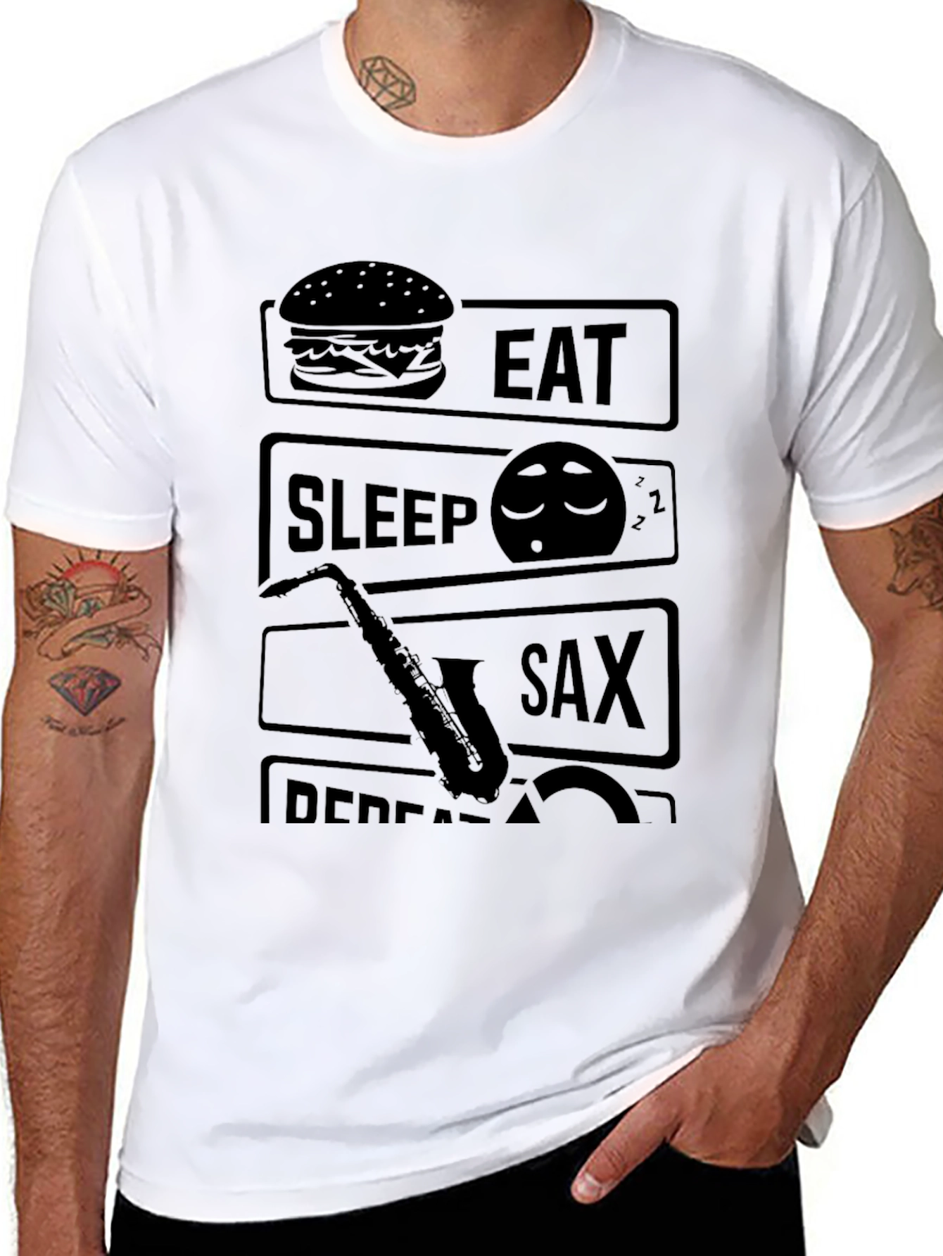 Camiseta Negra Hombre - Eat Sleep Sax Repeat