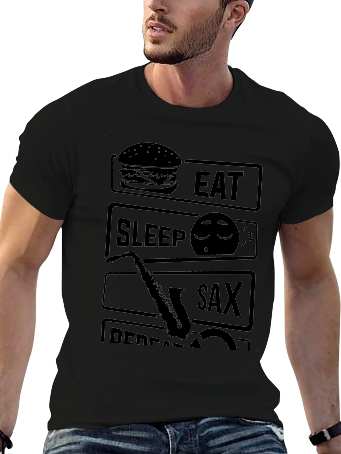Camiseta Negra Hombre - Eat Sleep Sax Repeat