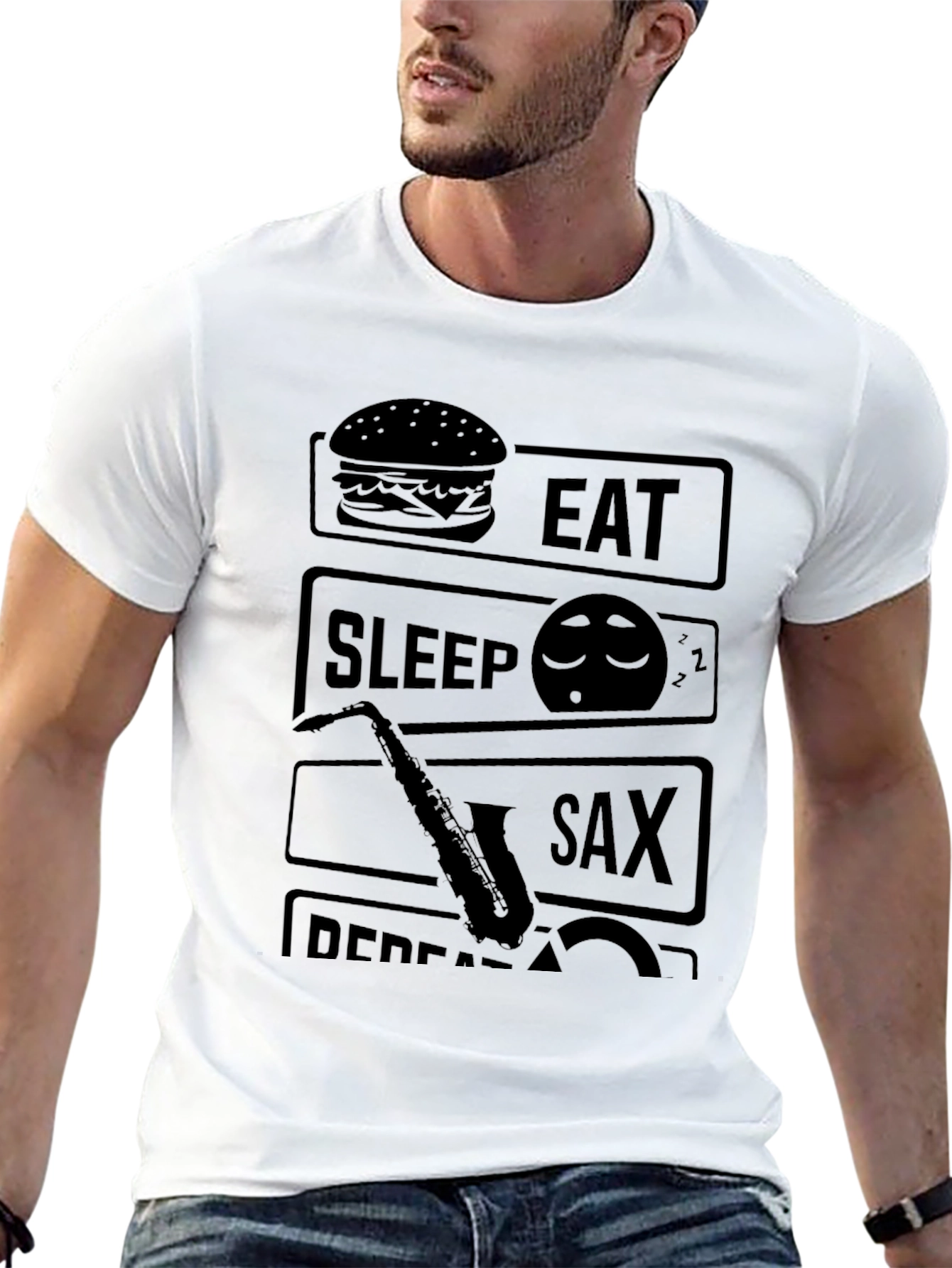 Camiseta Negra Hombre - Eat Sleep Sax Repeat