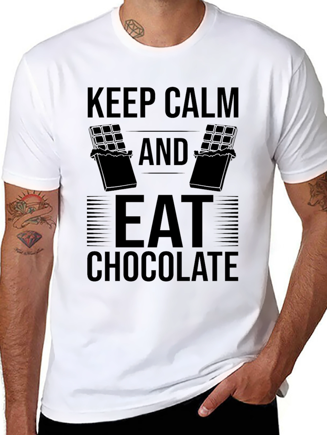 Camiseta Negra: Keep Calm and Eat Chocolate