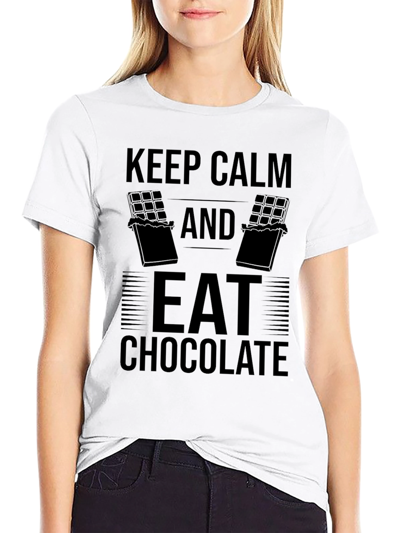 Camiseta Negra: Keep Calm and Eat Chocolate