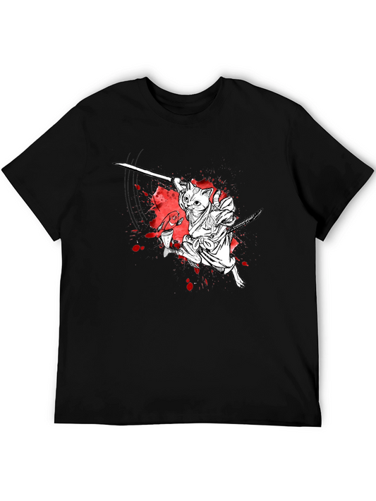 Camiseta Negra Ninja Gato Samurai