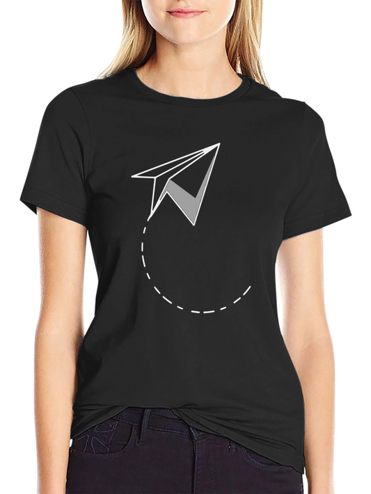 Camiseta Negra con Avión de Papel - Estilo Casual