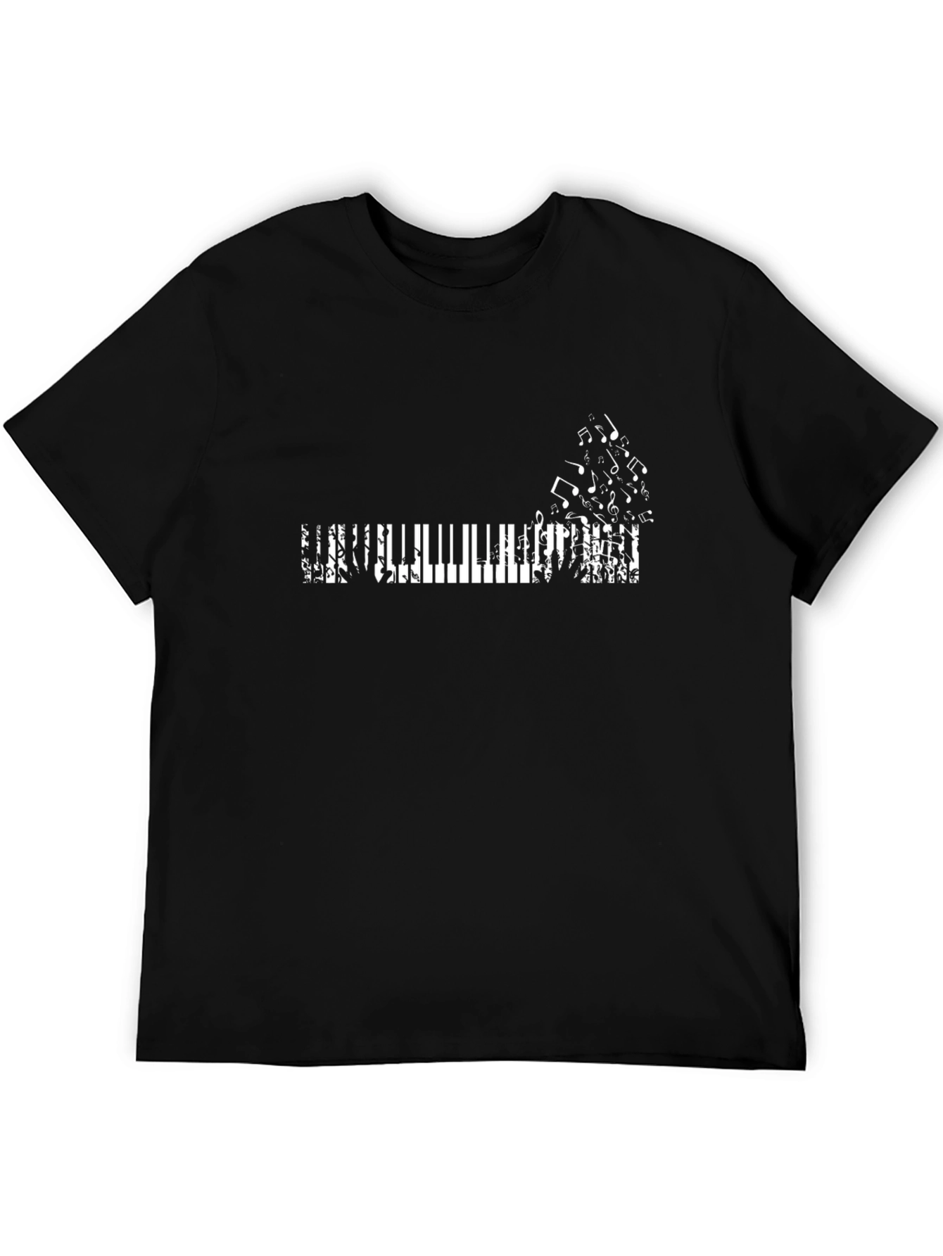 Camiseta Negra Estampado Teclas de Piano Música