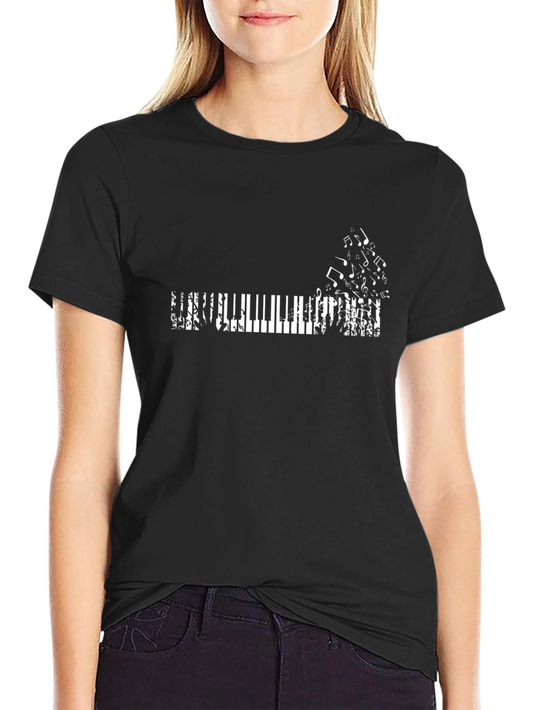 Camiseta Negra Estampado Teclas de Piano Música