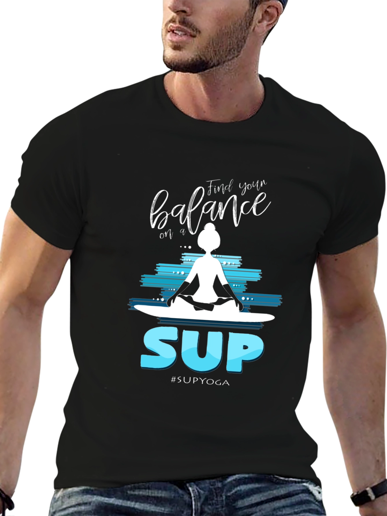 Camiseta Negra Estampada Yoga SUP para Hombre
