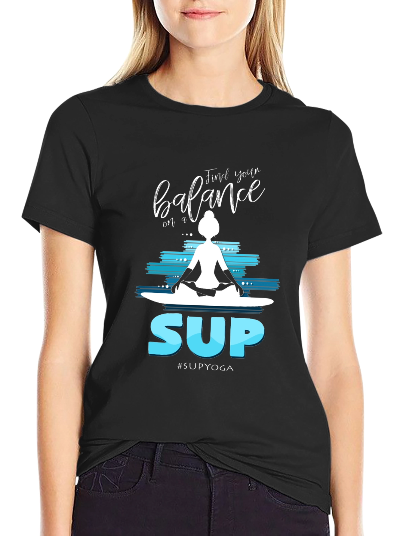 Camiseta Negra Estampada Yoga SUP para Hombre