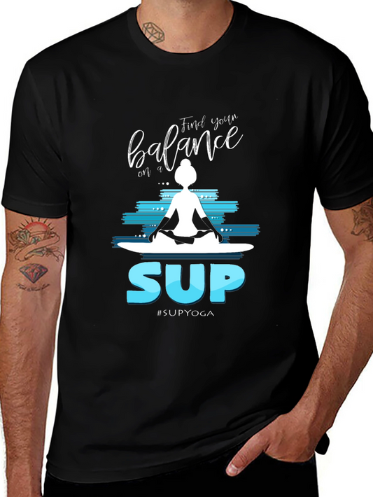 Camiseta Negra Estampada Yoga SUP para Hombre