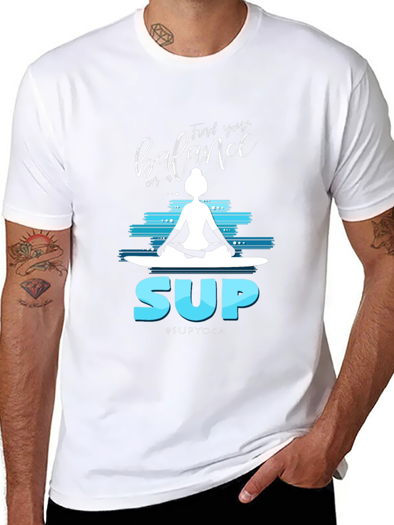 Camiseta Negra Estampada Yoga SUP para Hombre