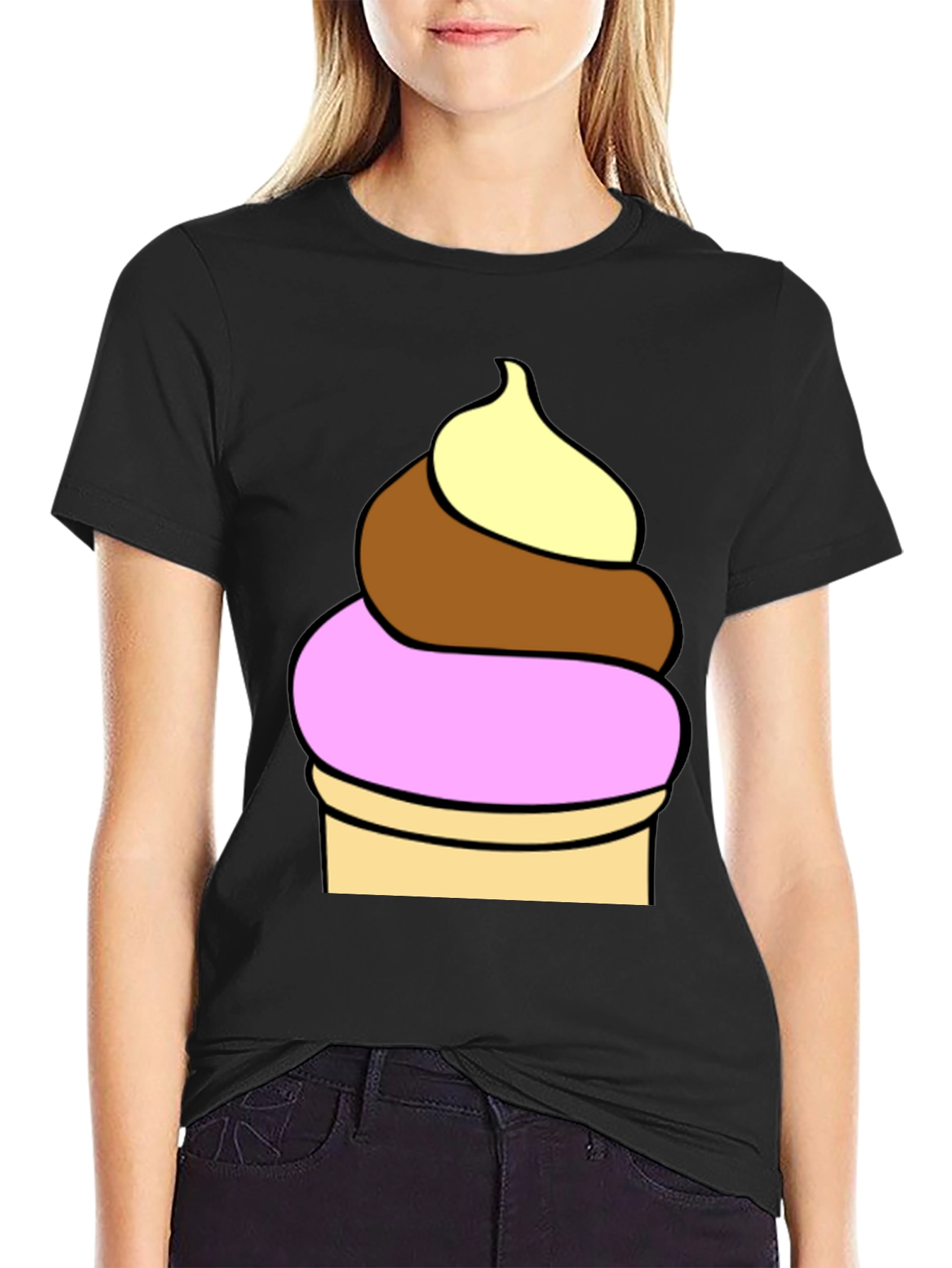 Camiseta Negra con Diseño de Helado
