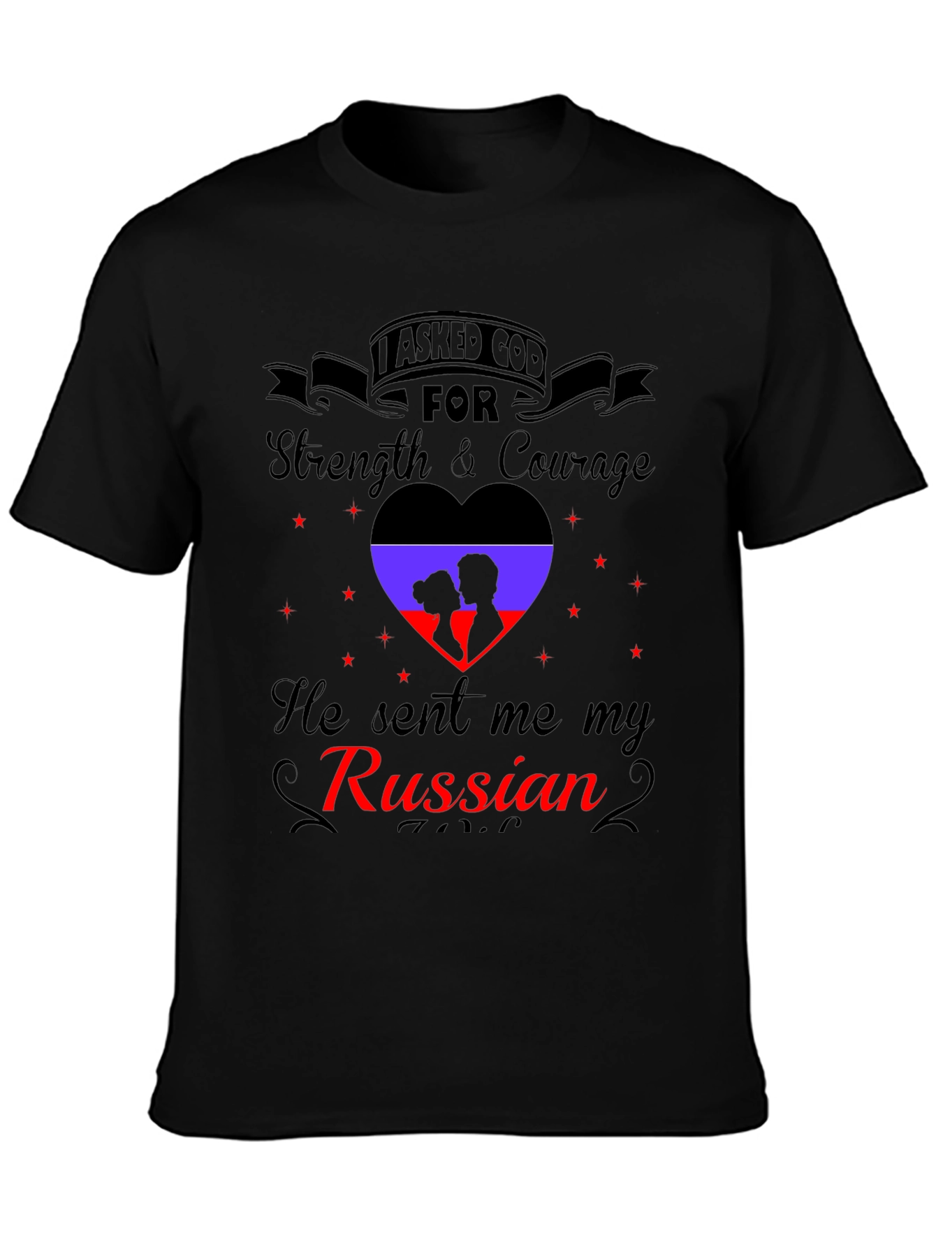 Camiseta Negra con Diseño Romántico Ruso