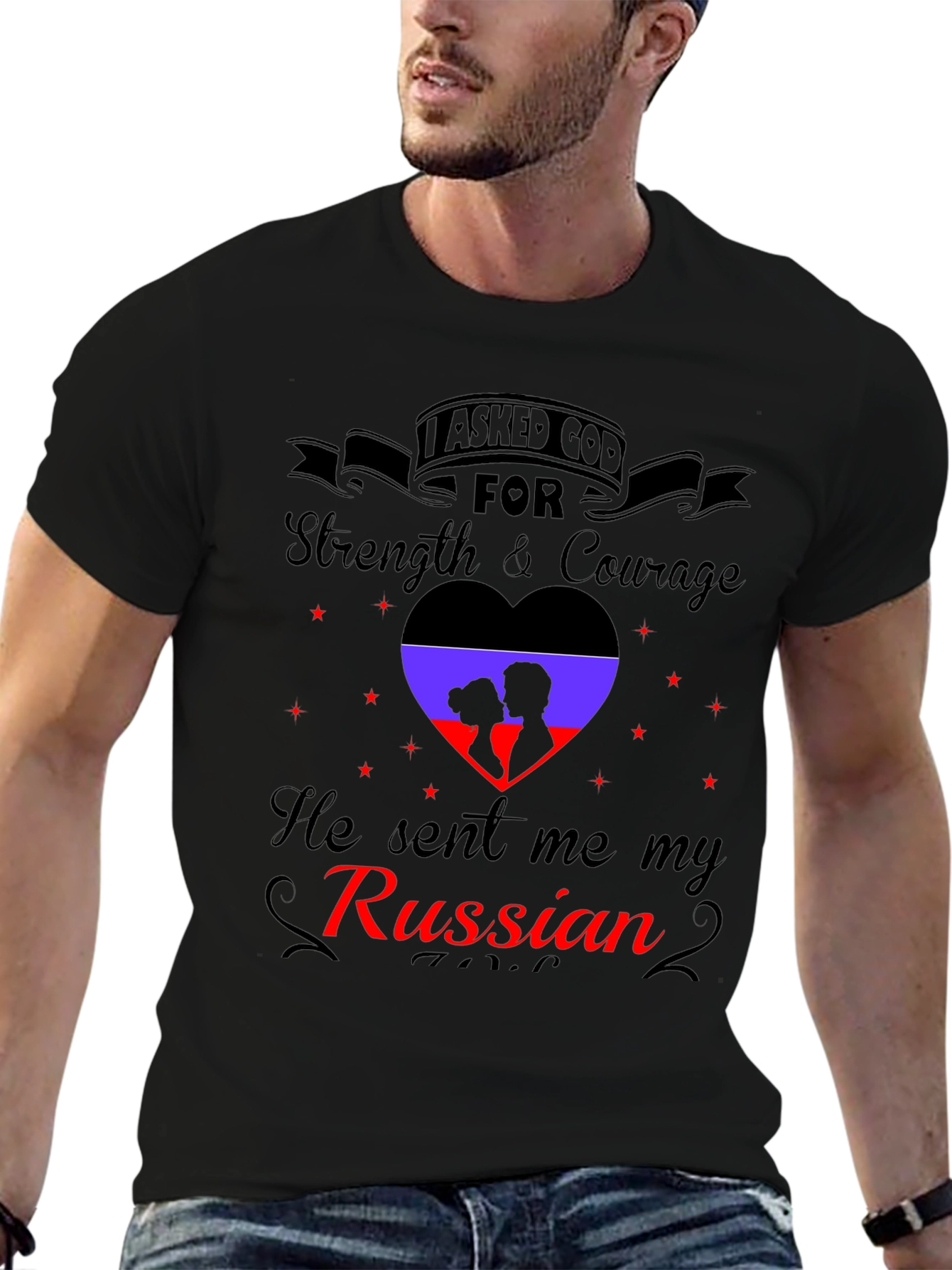 Camiseta Negra con Diseño Romántico Ruso
