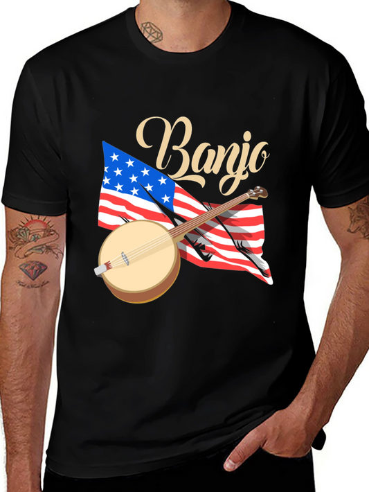 Camiseta Negra con Diseño de Banjo Americano