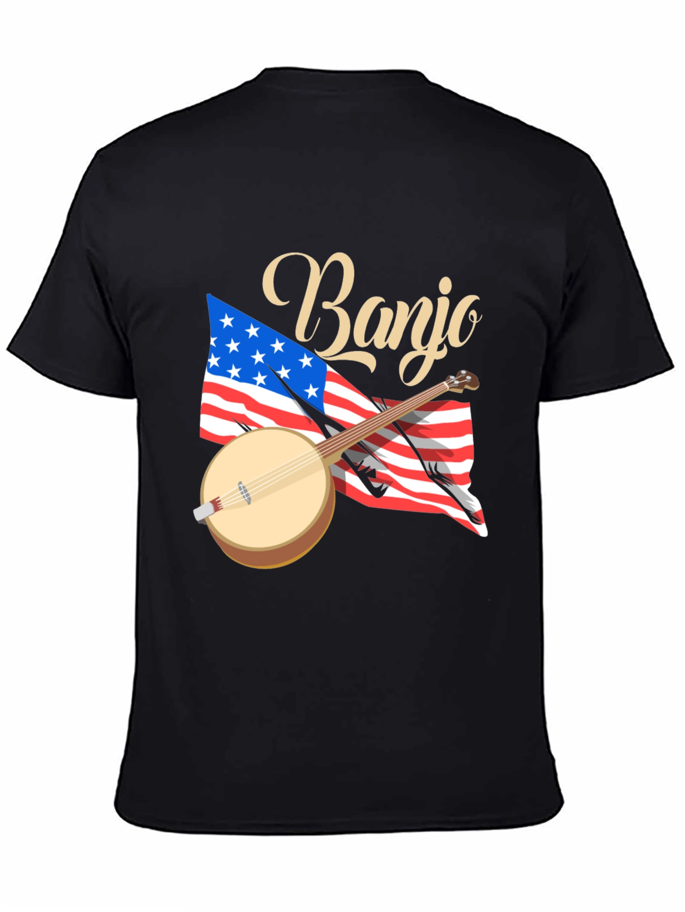 Camiseta Negra con Diseño de Banjo Americano