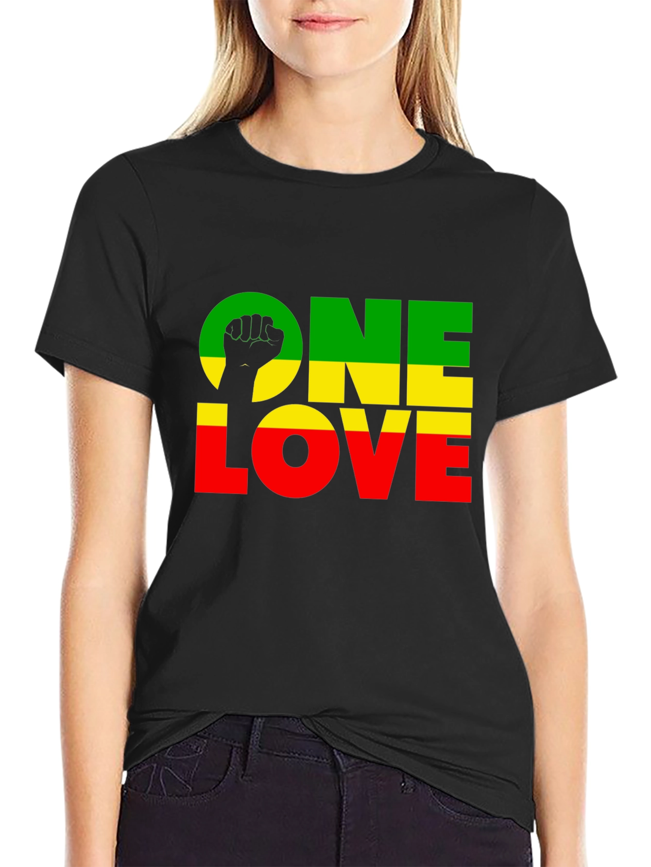 Camiseta Negra One Love Rasta