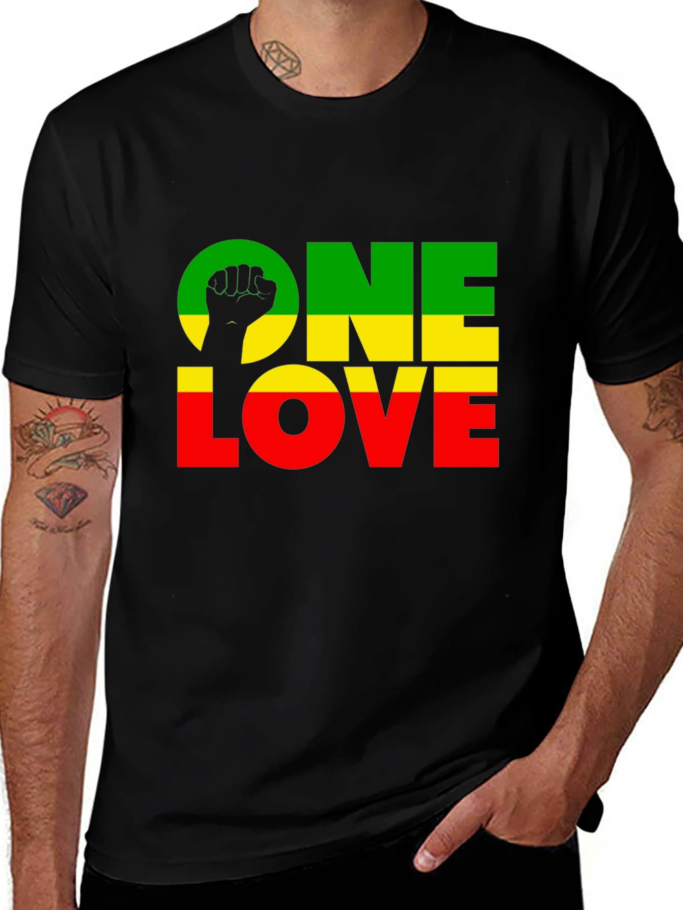 Camiseta Negra One Love Rasta