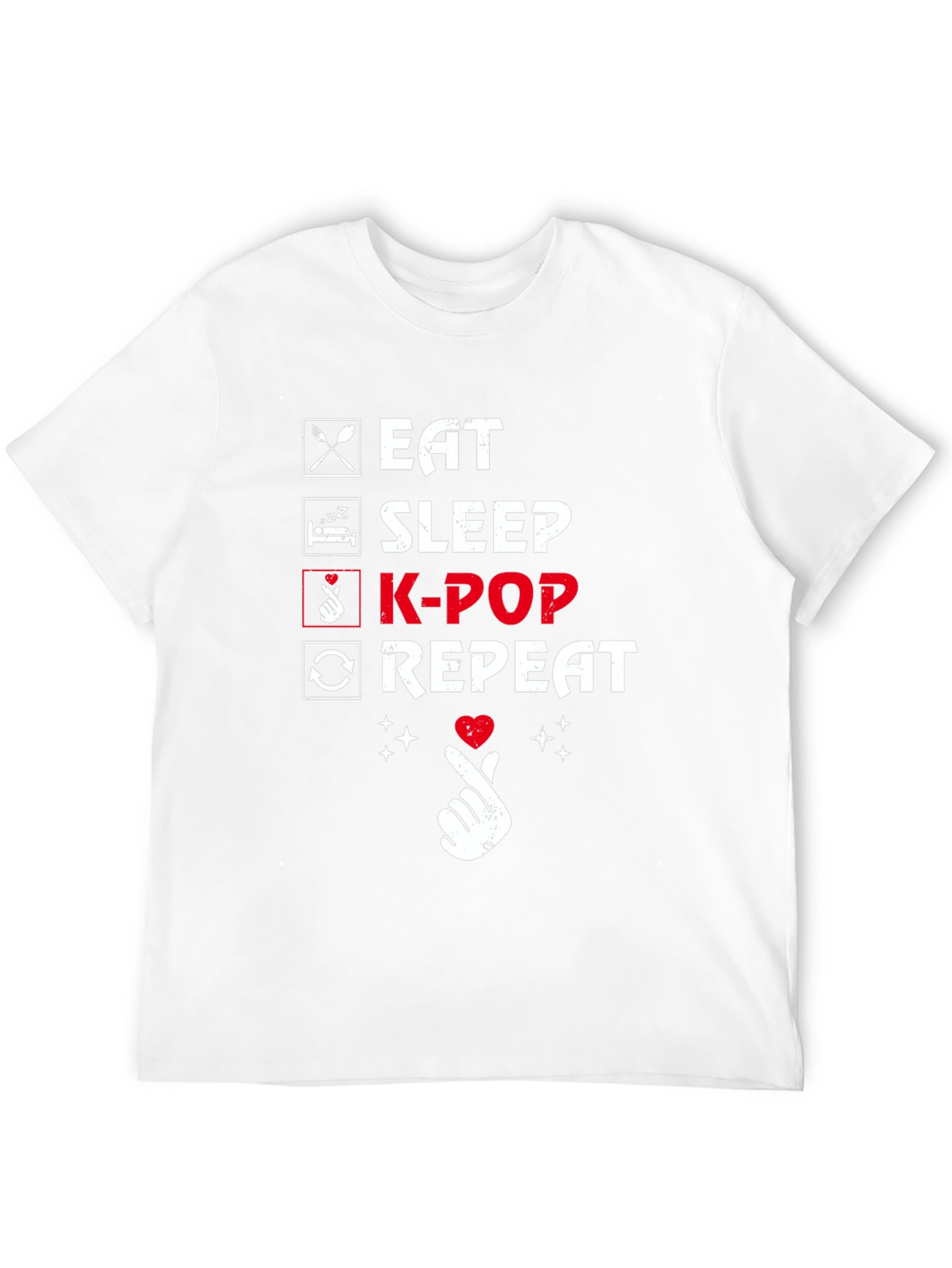 Camiseta Negra K-Pop: Come Duerme K-Pop Repite
