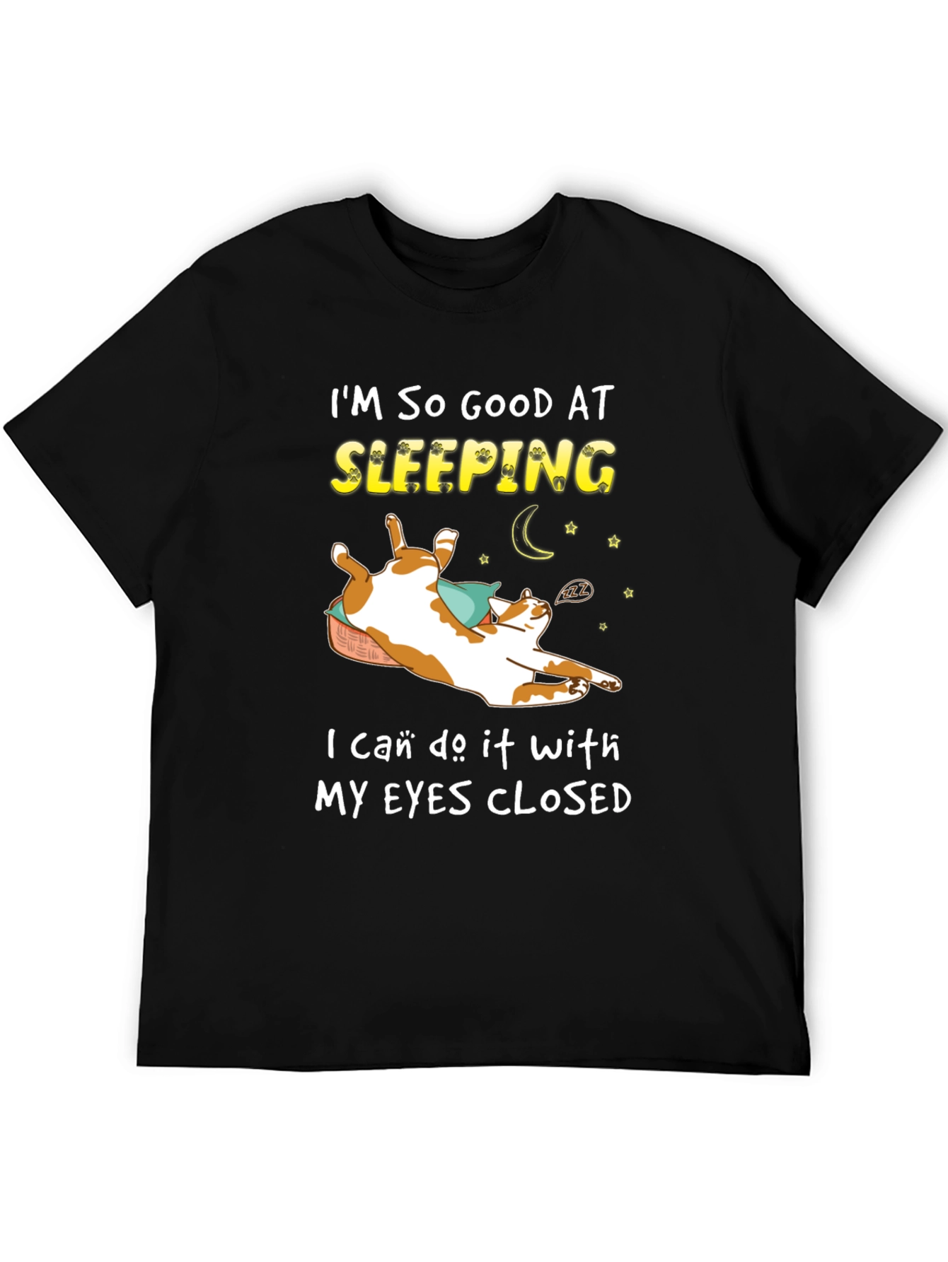Camiseta Negra con Diseño de Gato Durmiendo